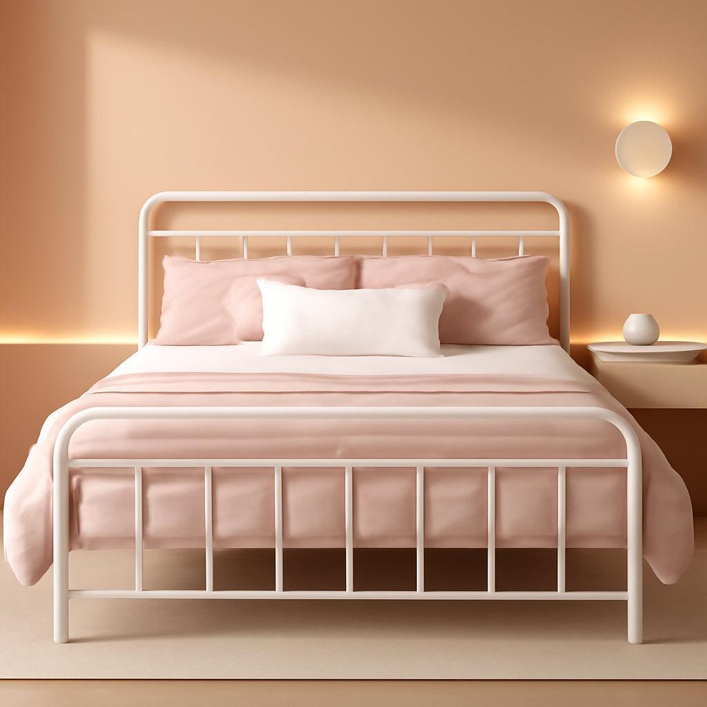 White Full Panel Metal Bed Frame Industrial Strength