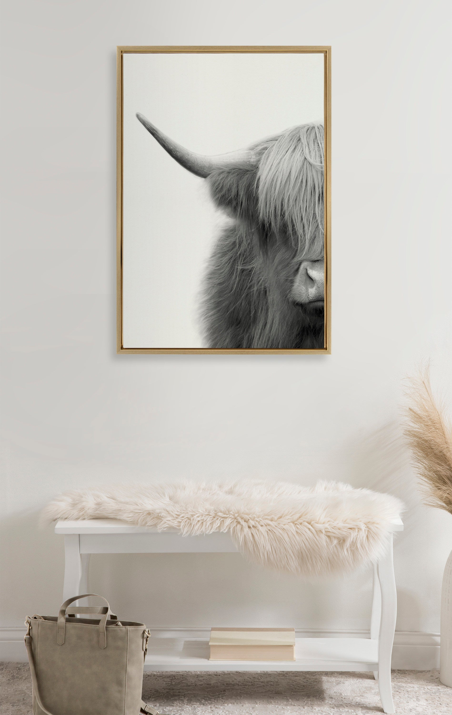 Sylvie Hey Dude Highland Cow Crop Framed Canvas by The Creative Bunch Studio