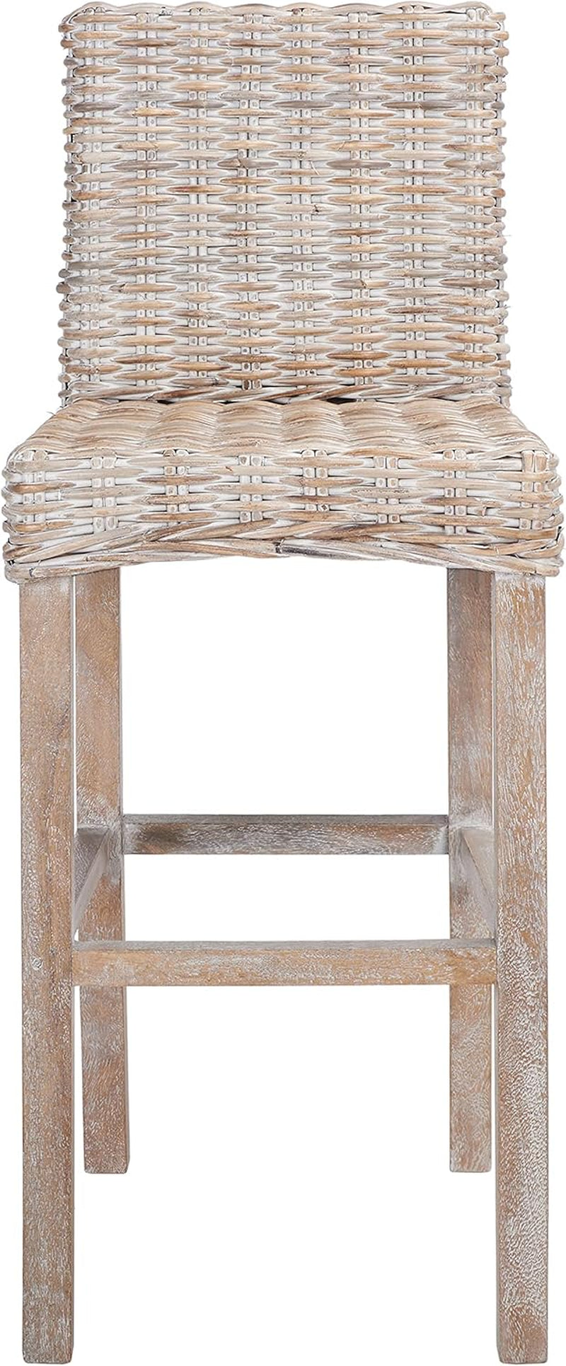 Grey Wash Rattan 30 Inch Bar Stool With Parsons Legs