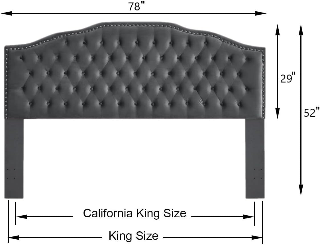 Upholstered Tufted King Size Headboard with Nailhead Trim