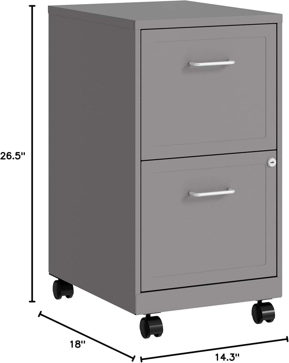 Mobile File Cabinet With Chrome Pull And Locking Drawers In Silver