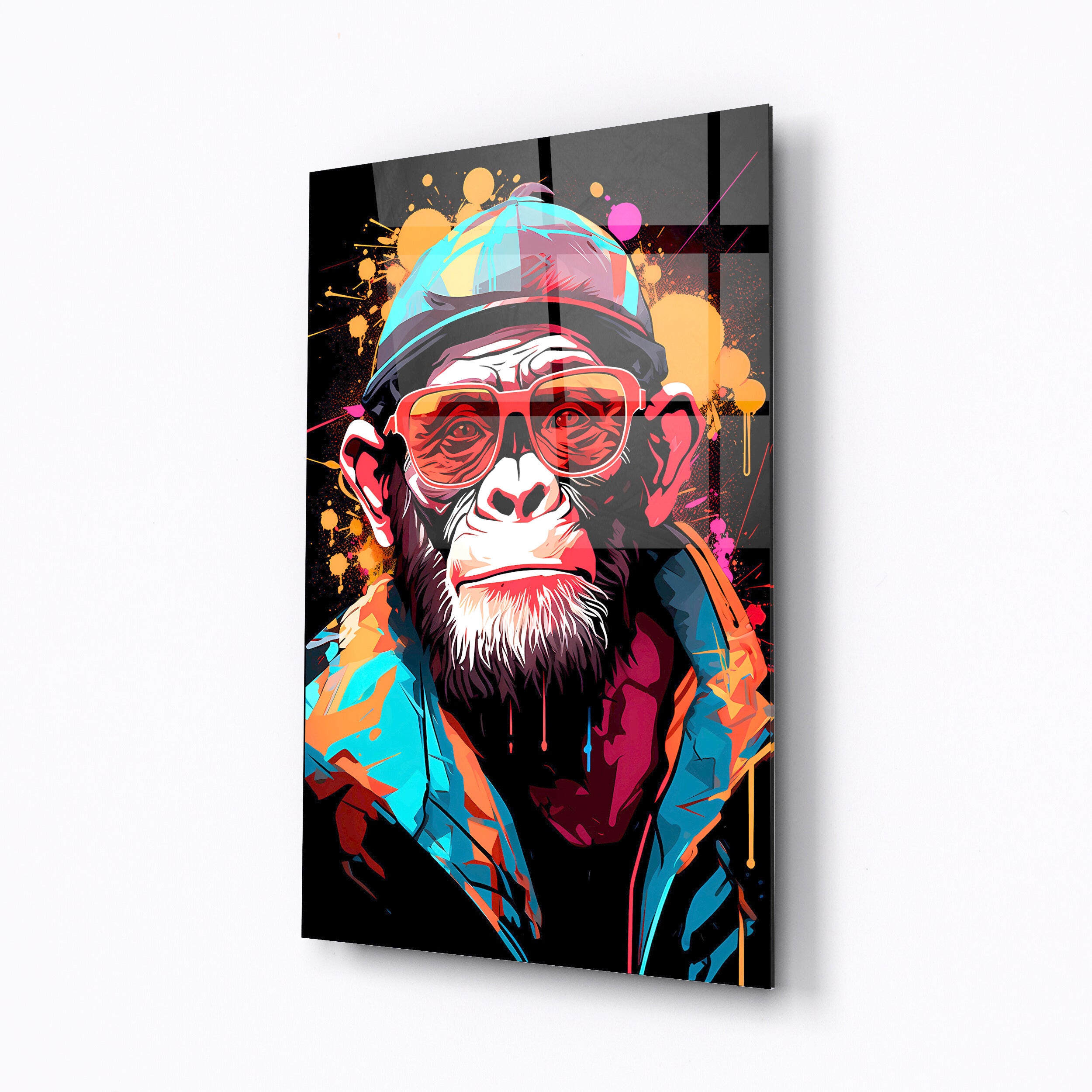 Tempered glass wall art Monkey in a cap-0