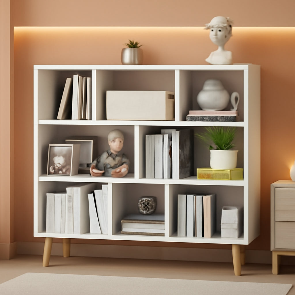 Wooden Open Shelf Bookcase 3 Tier Floor Standing Warm White