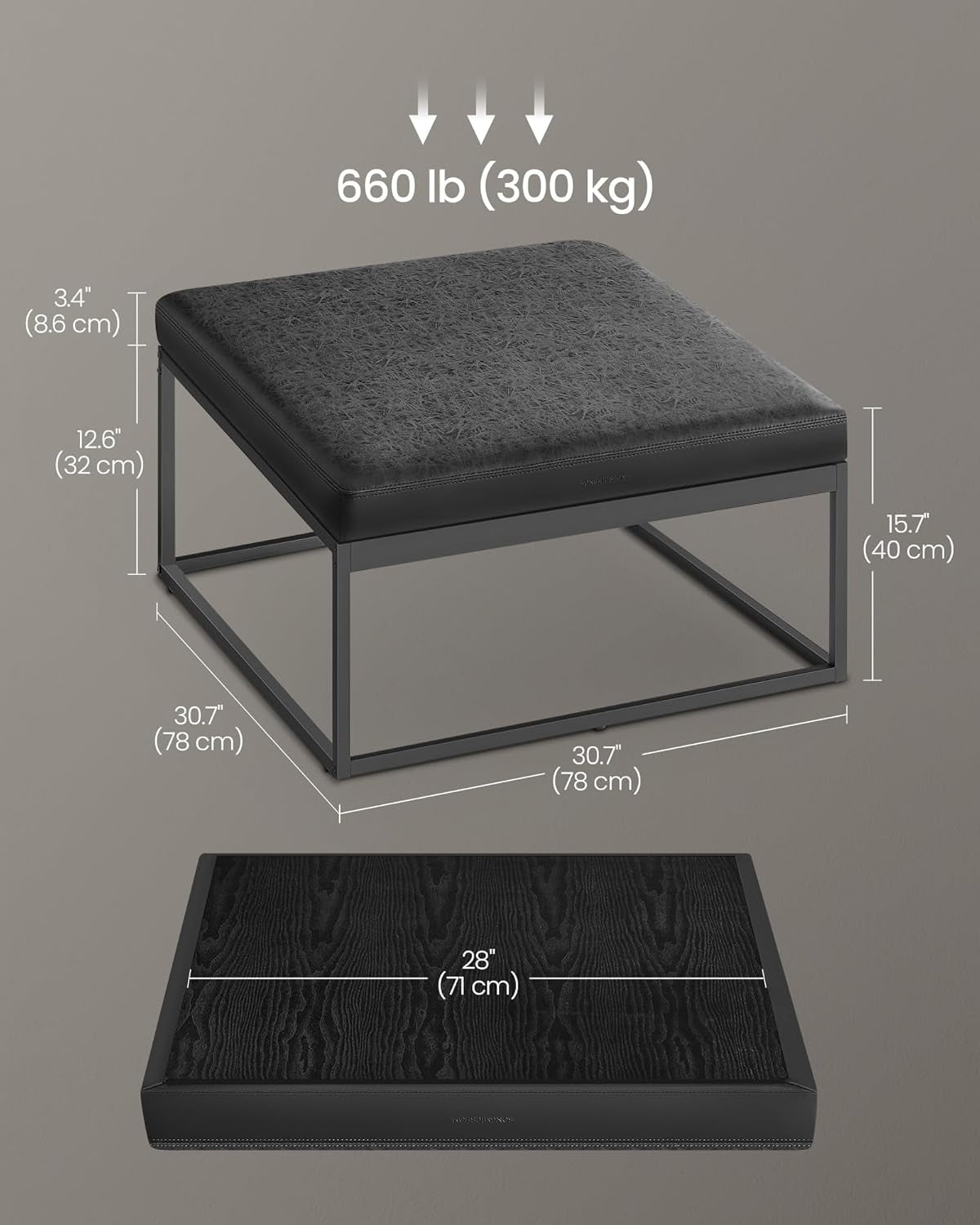 Ink Black Modular Ottoman Coffee Table Reversible Top