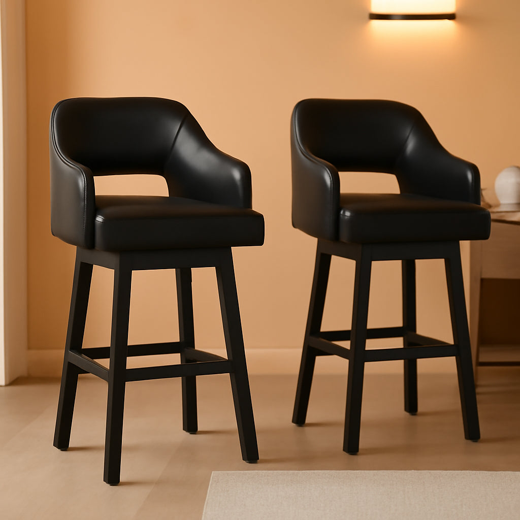 Modern Upholstered Swivel Barstool Set with Footrest
