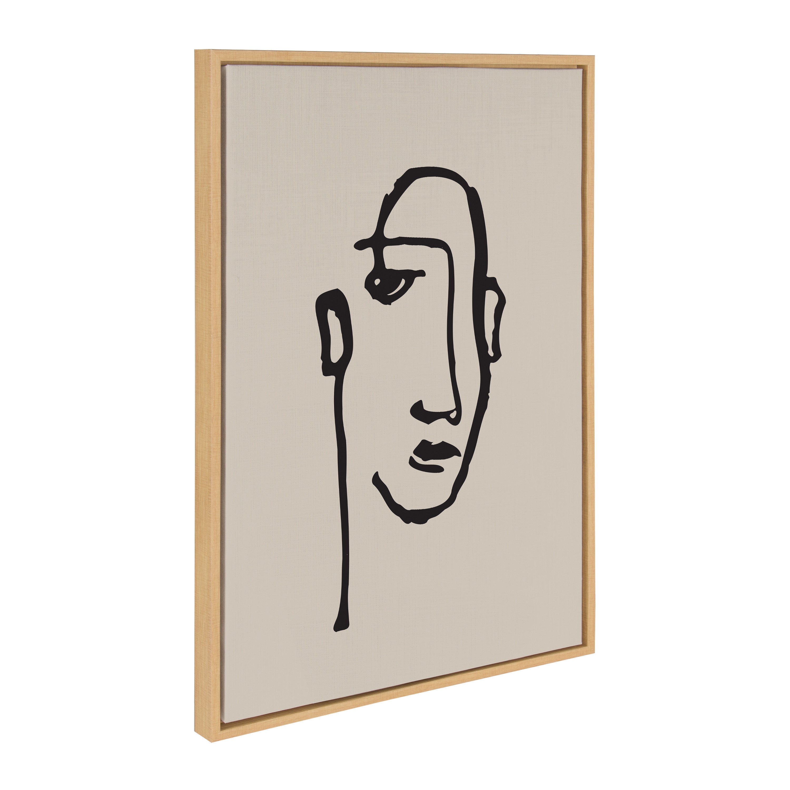 Sylvie Minimalist Neutral Line Art Drawing Face Framed Canvas by The Creative Bunch Studio