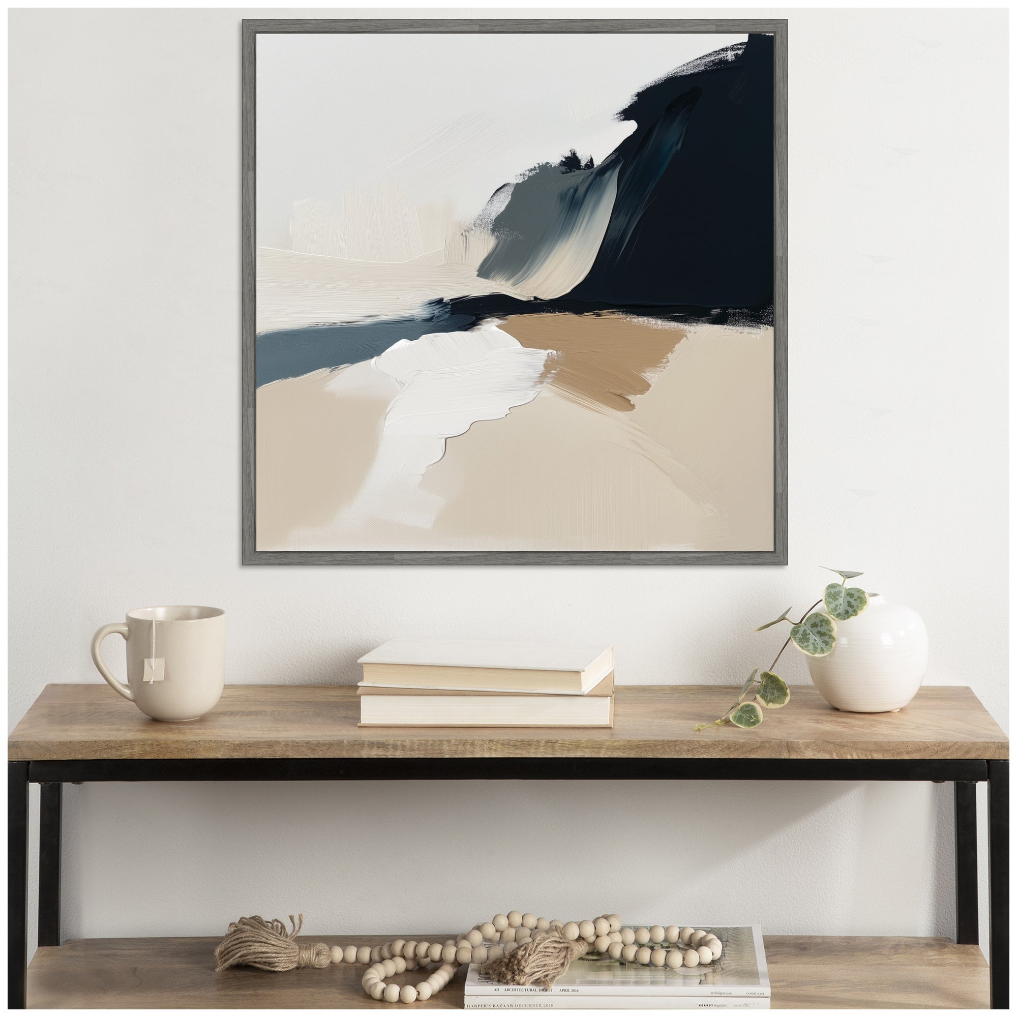 Sylvie Coastal Sand Modern Abstract Landscape II Framed Canvas by The Creative Bunch Studio