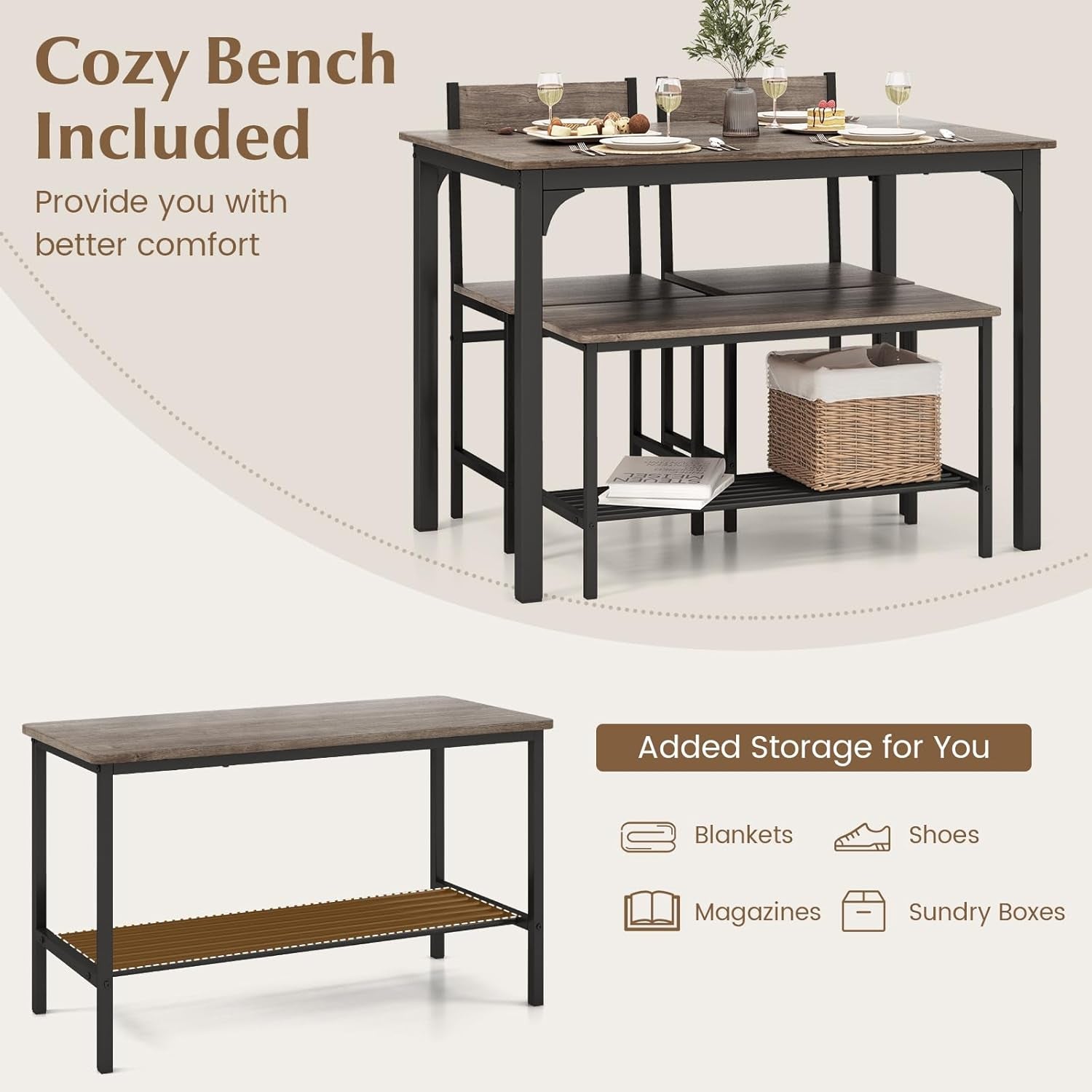 Stainless Steel Space Saving Dining Room Table Set Four