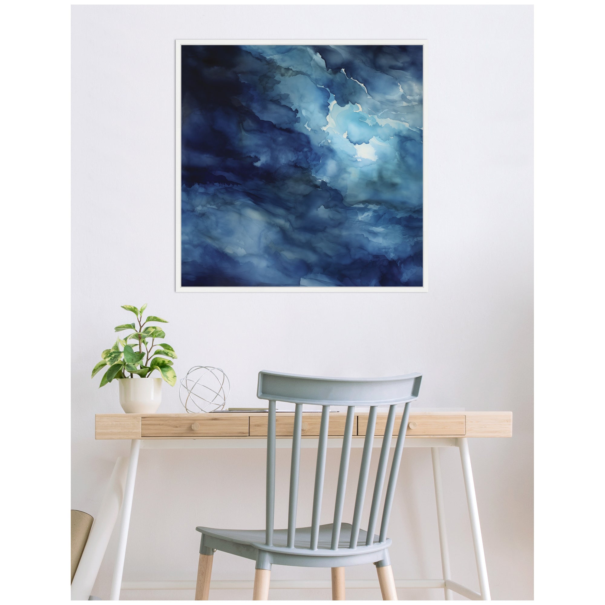Sylvie Rich Blue Watery Abstract Framed Canvas by The Creative Bunch Studio