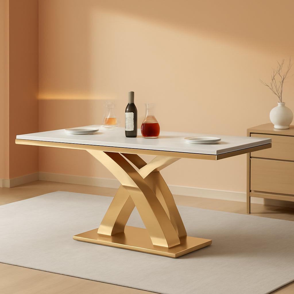 Faux Marble Dining Table 70 Inch With X Pedestal Base