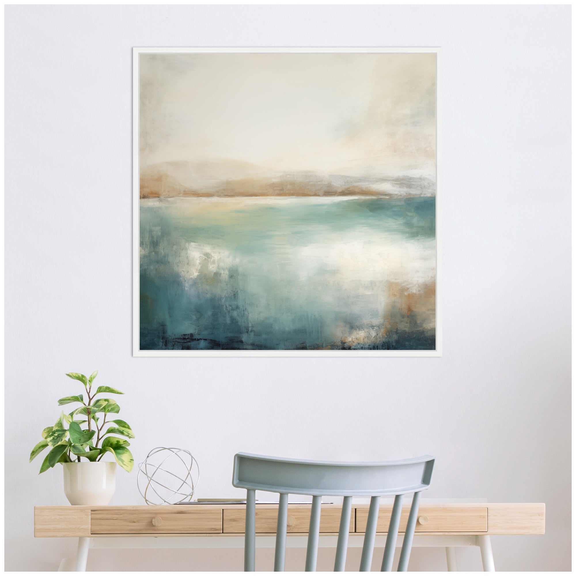 Sylvie Abstract Calming Lake Landscape Framed Canvas by The Creative Bunch Studio