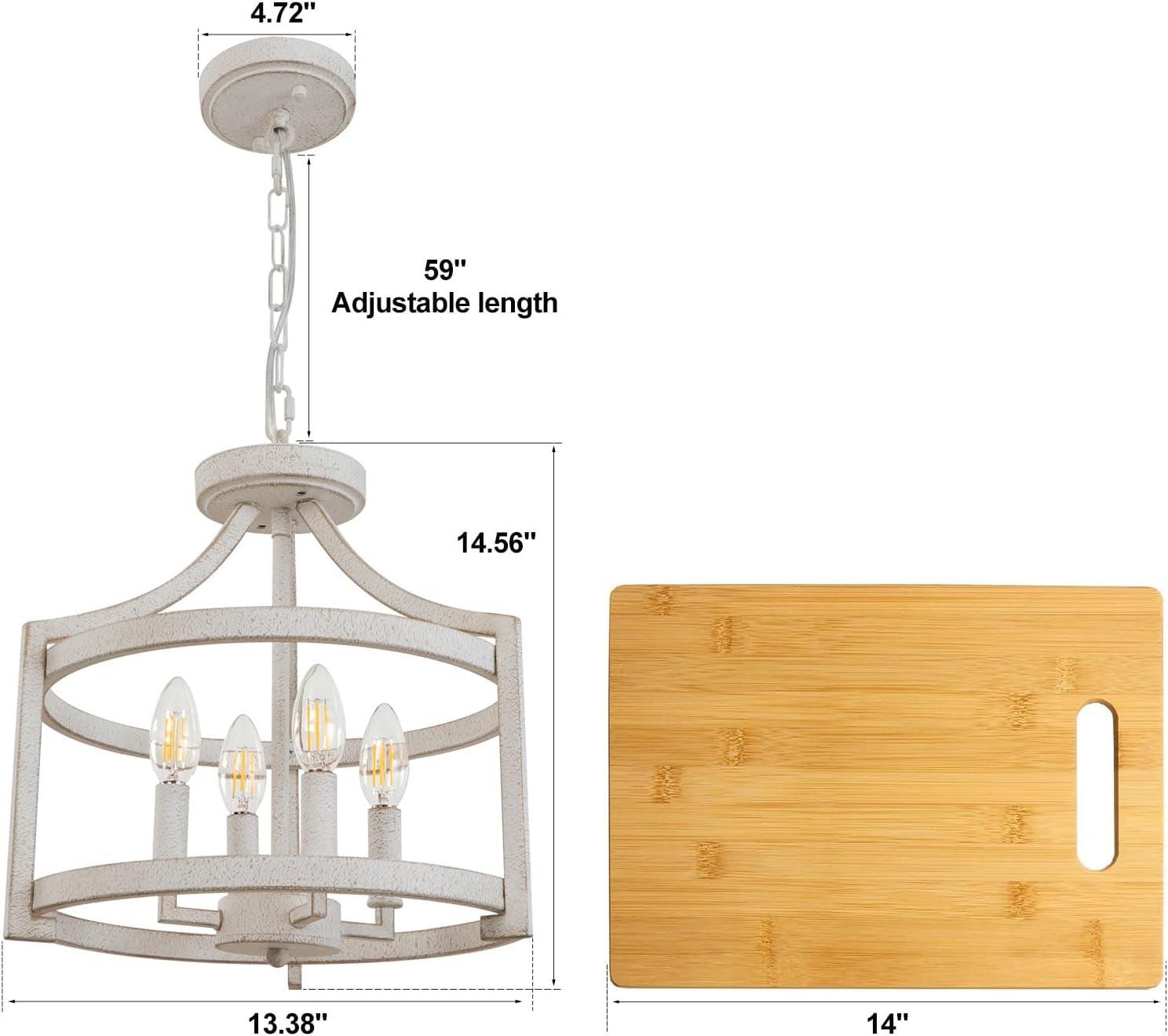 4 Light Farmhouse Chandelier Distressed White Finish-3