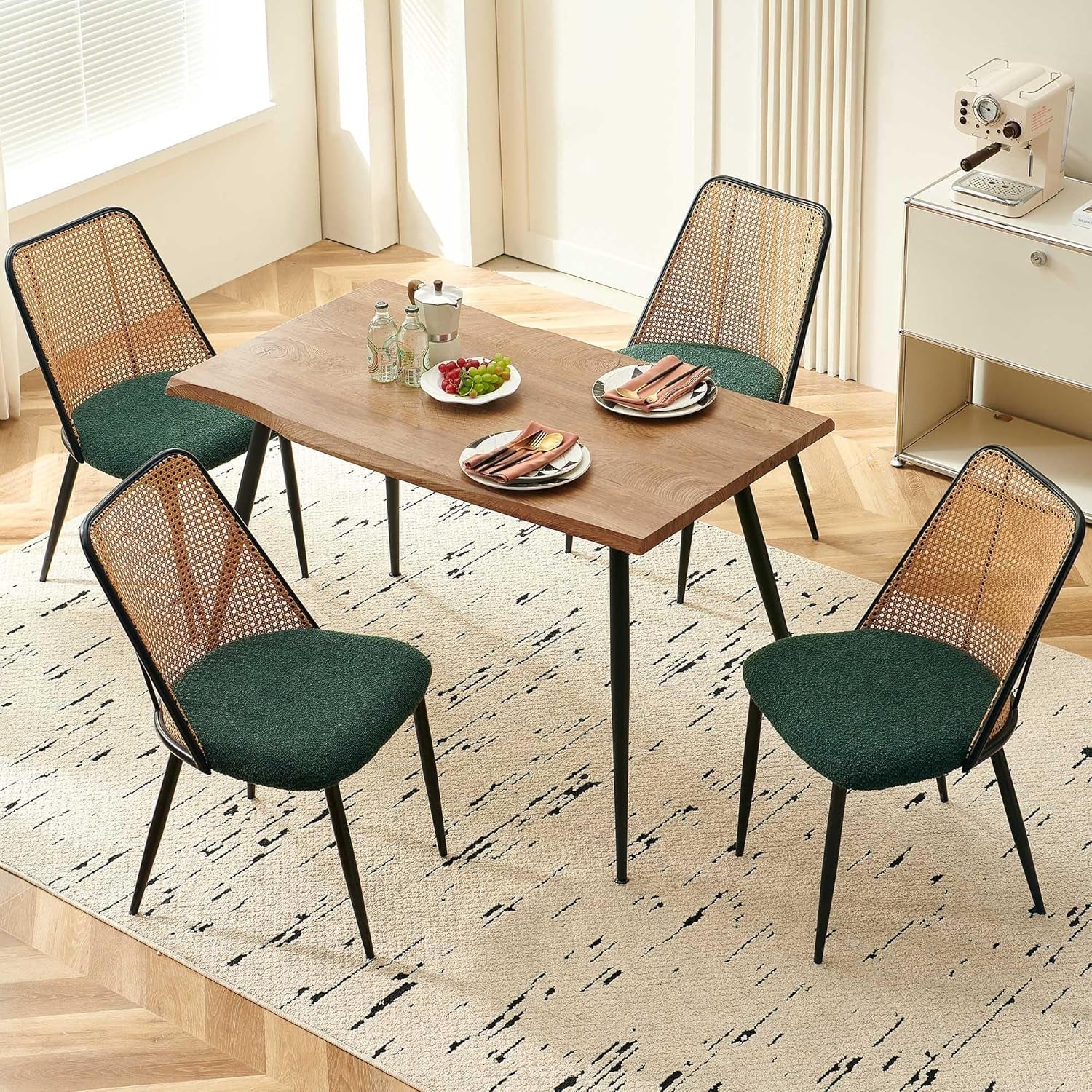 Elegant Walnut Finish 47 Inches Dining Table Set Four