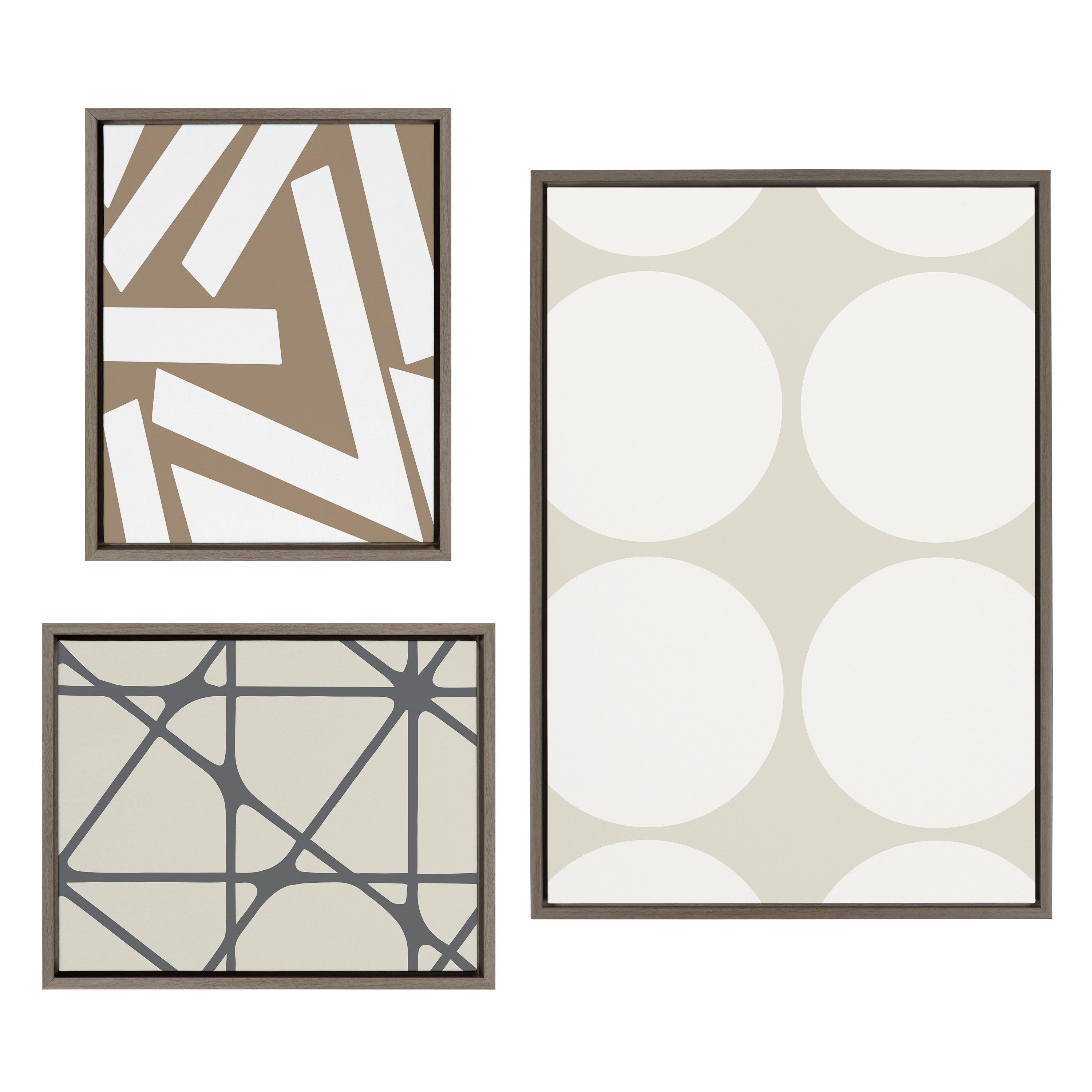 Sylvie Elevated Modern Neutral Dots, Neutral Pattern No 2 and Neutral Stained Glass Framed Canvas by The Creative Bunch Studio