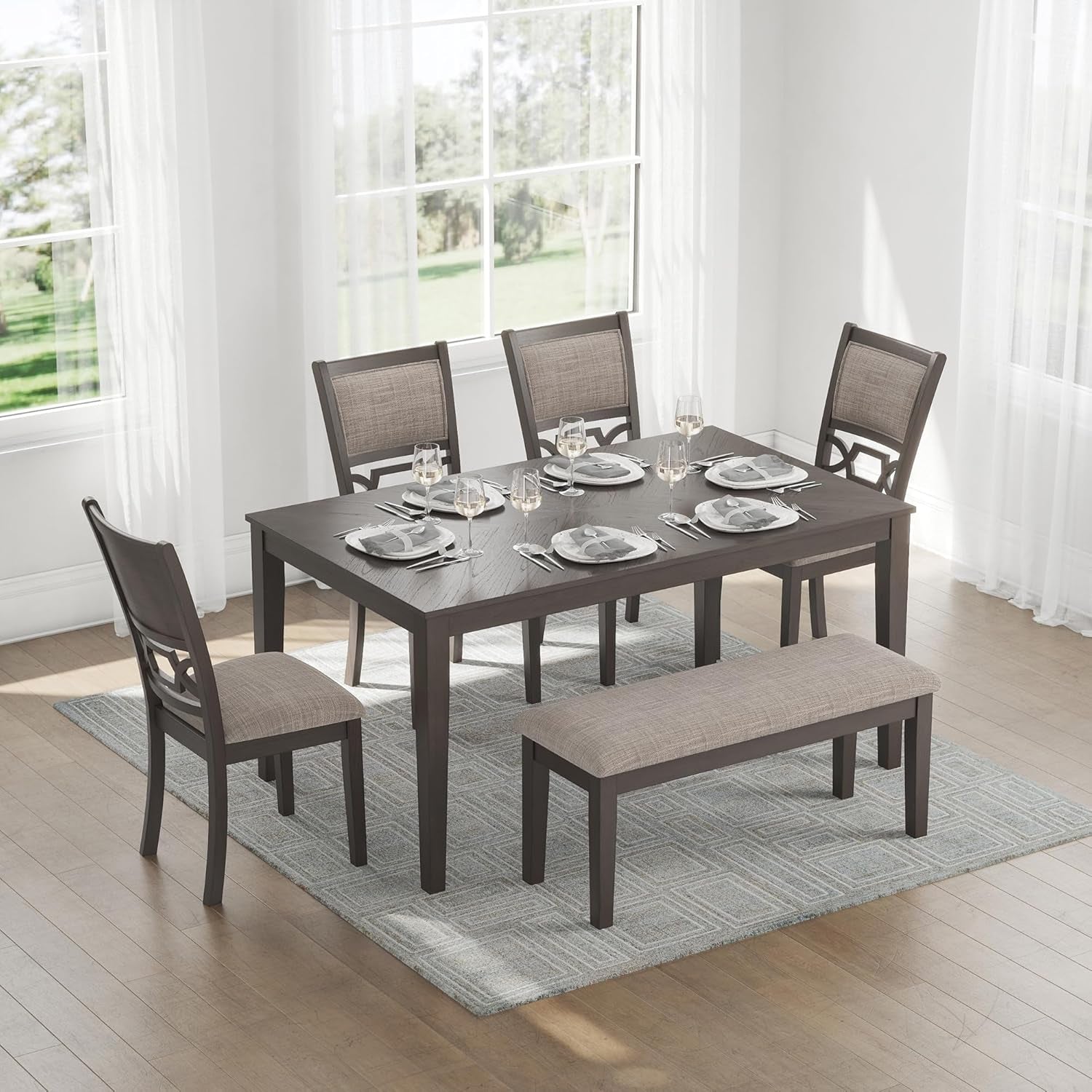 Diamond Patterned Dining Table Set Gray Walnut Stain