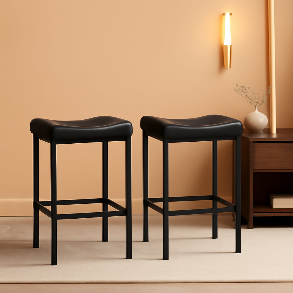Counter Height Bar Stools Set Of 2 Saddle Seat Black