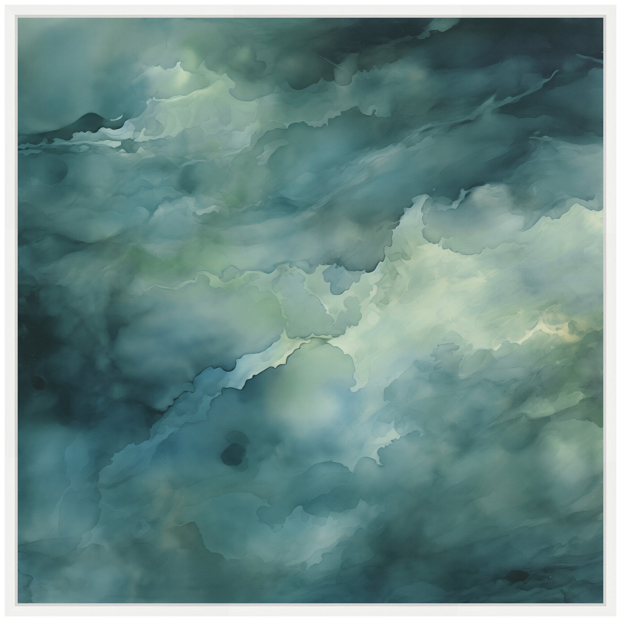 Sylvie Rich Green Teal Watery Abstract Framed Canvas by The Creative Bunch Studio