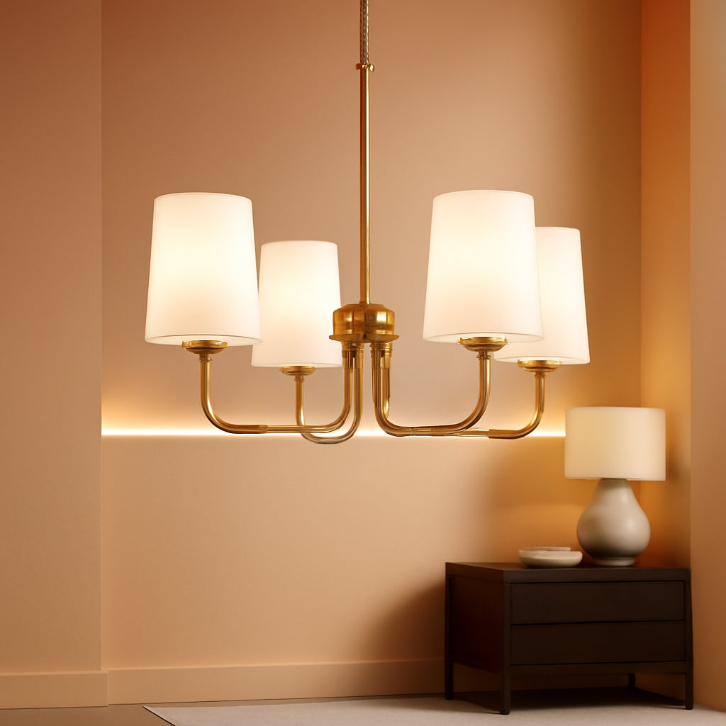 Brass Farmhouse Chandelier Five Light Adjustable Fixture-0