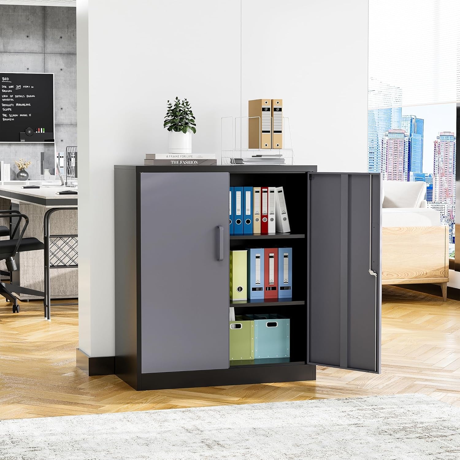 Lockable Metal Storage Cabinet With Adjustable Shelves