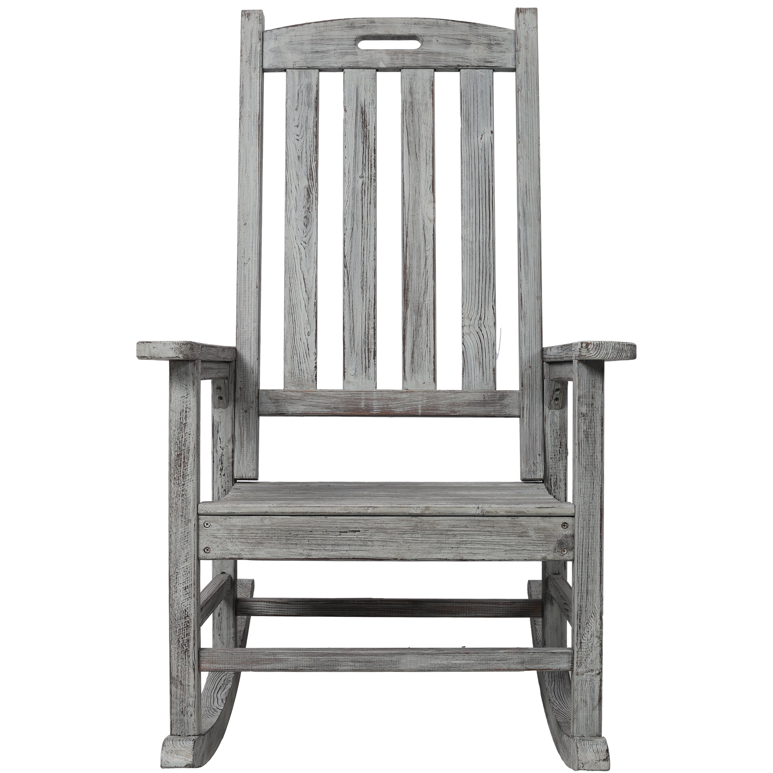 Wooden Oversized Porch Rocker Chair With Wide Seat and Tall Backrest