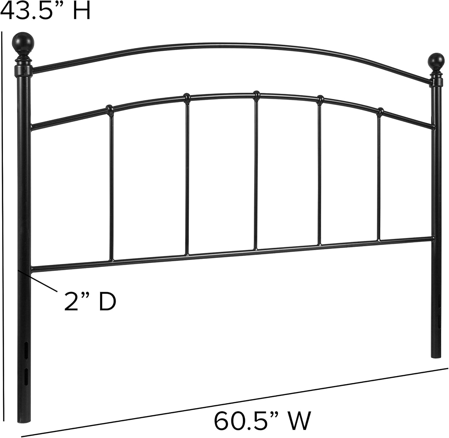 Contemporary Black Metal Queen Size Headboard with Support