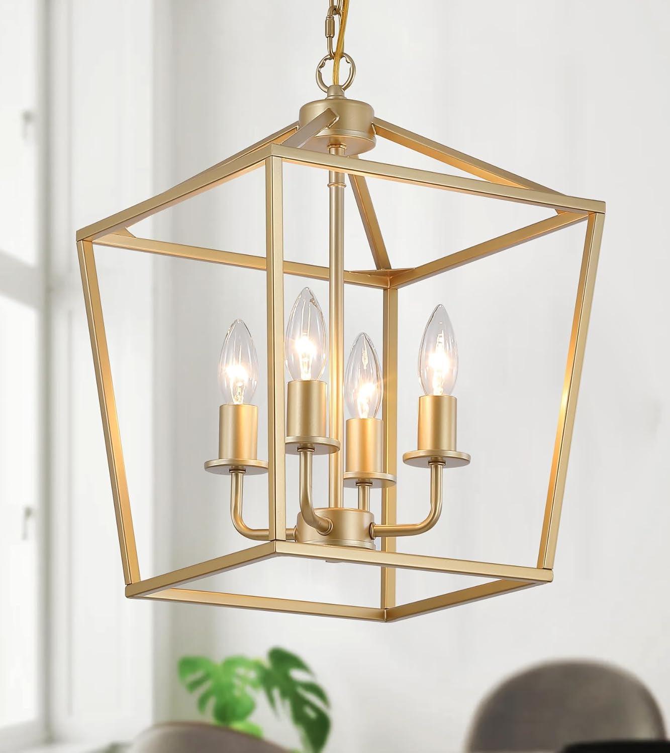 Industrial Gold Four Light Chandelier Lantern Fixture-0
