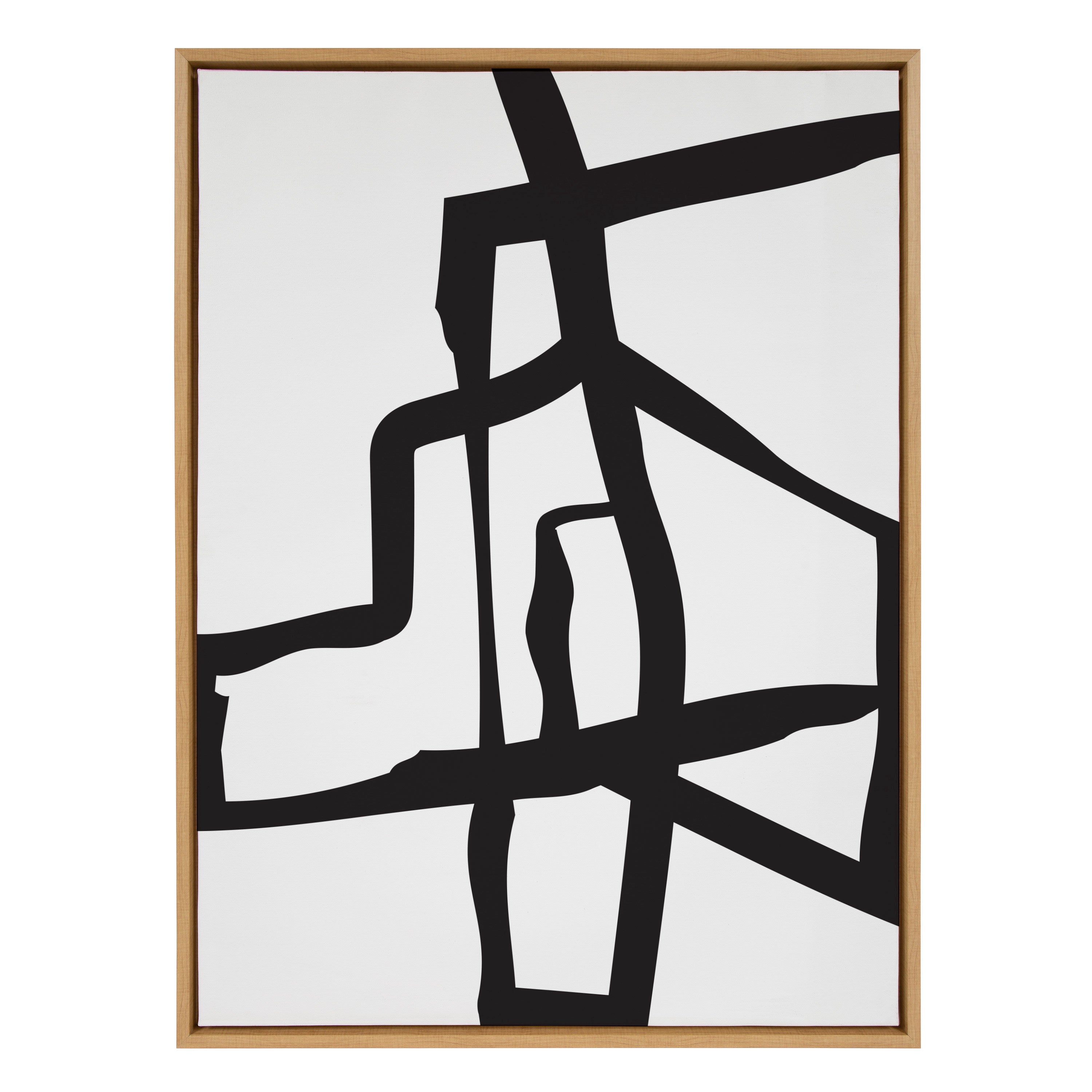 Sylvie Bold Sophisticated Abstract Black Stroke Framed Canvas by The Creative Bunch Studio
