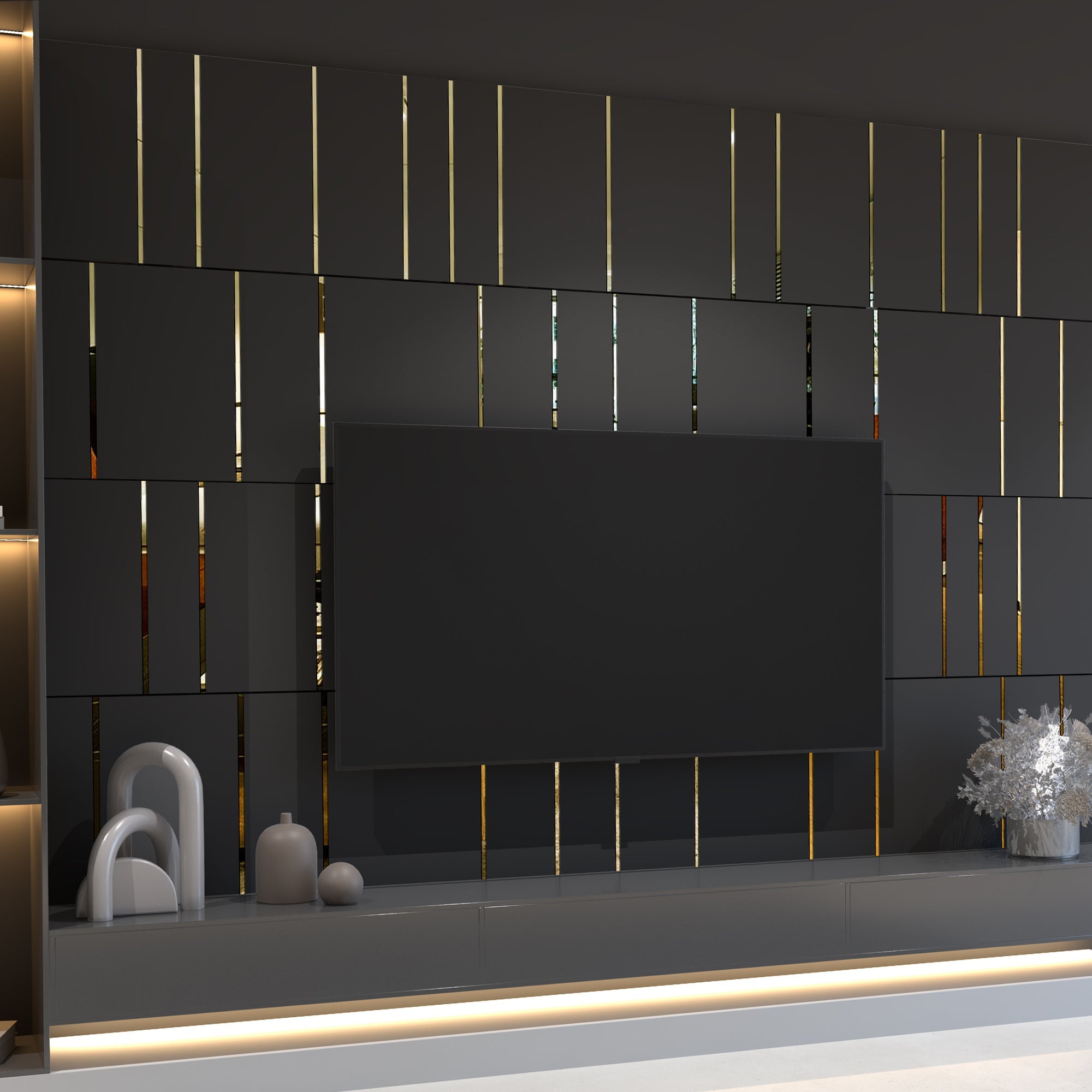 Black & Gold Mirror Wall Panels-1