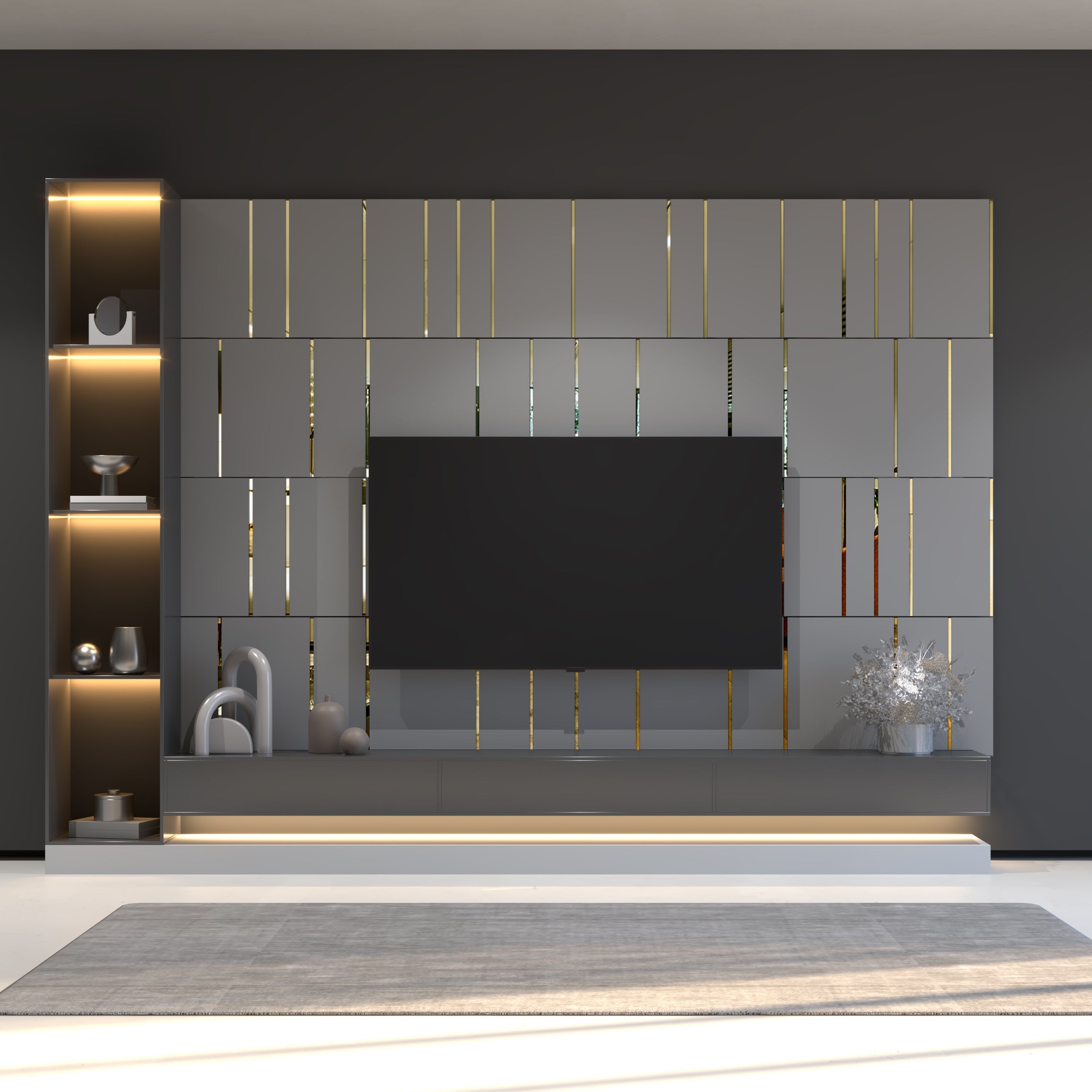 Grey and Gold Mirror Decorative Panels-0