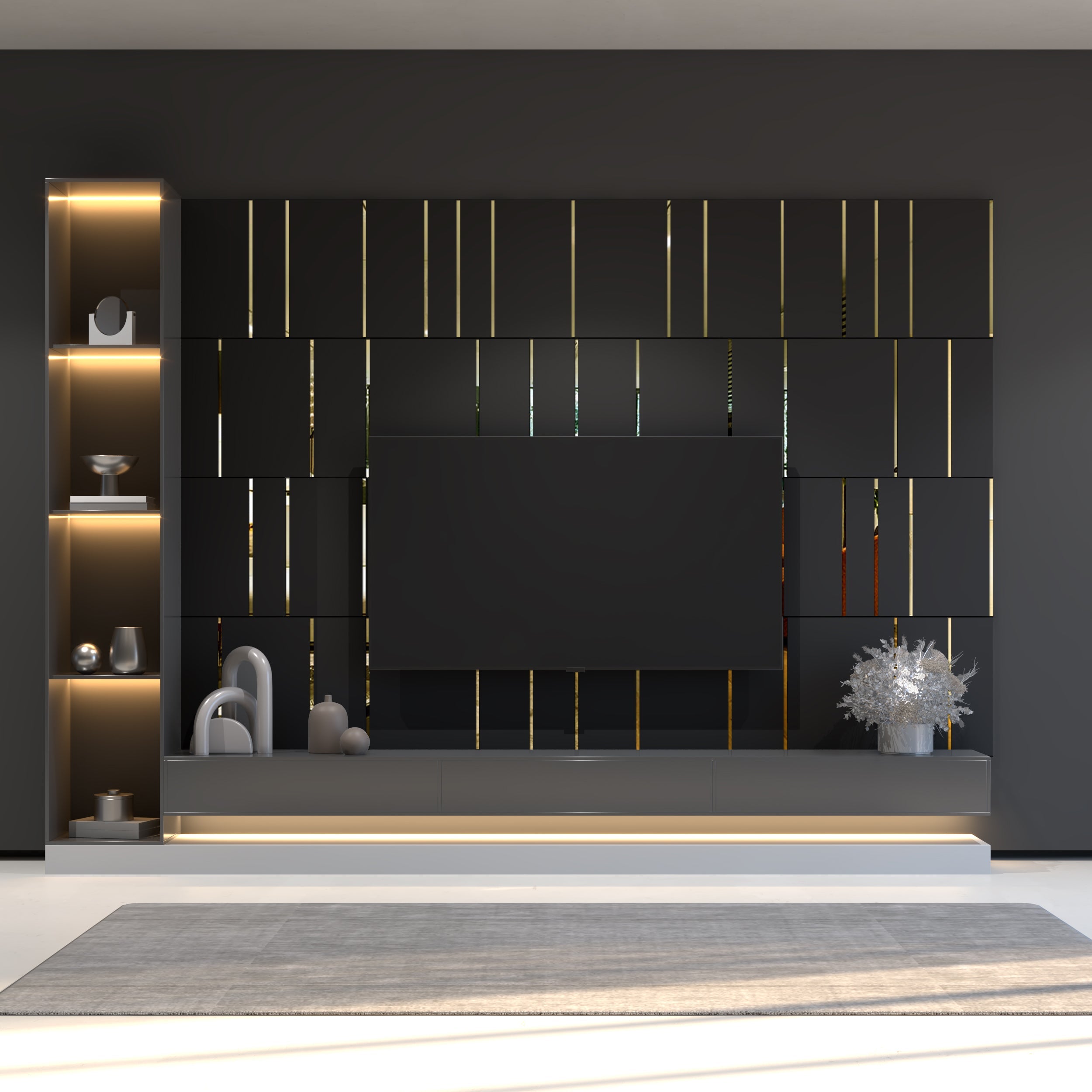 Black & Gold Mirror Wall Panels-0