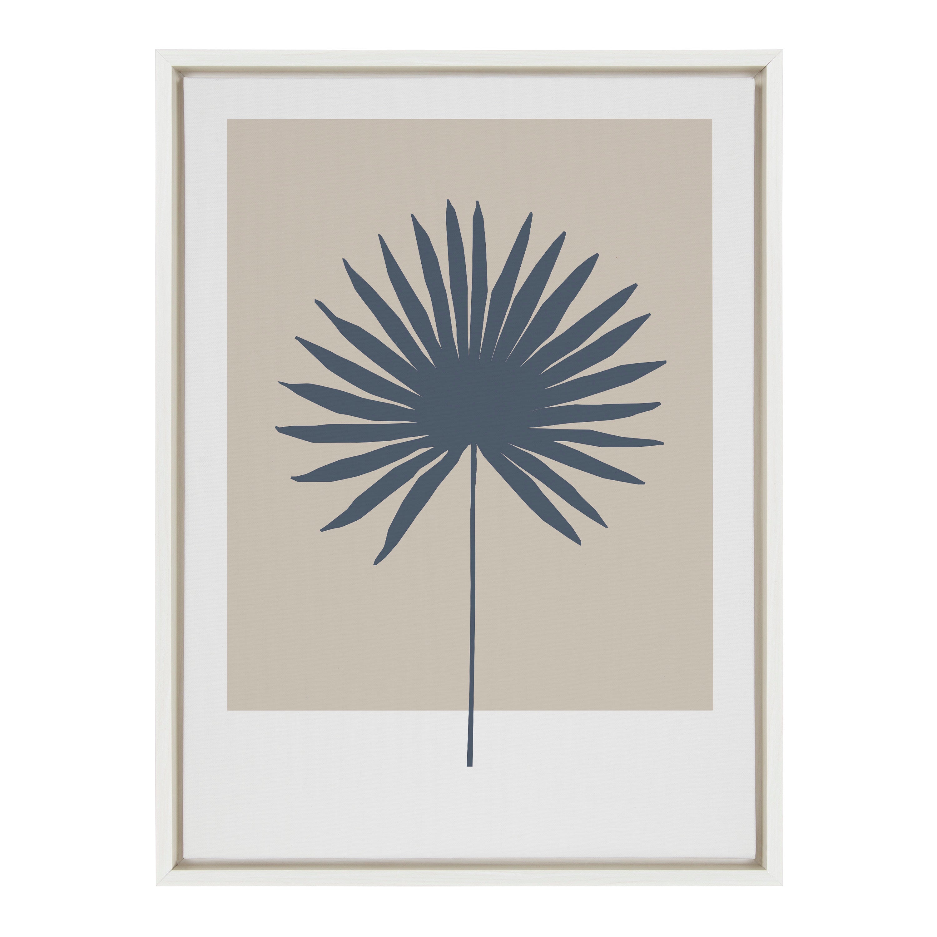Sylvie Muted Tan and Blue Colorblock Botanical Palm Framed Canvas by The Creative Bunch Studio