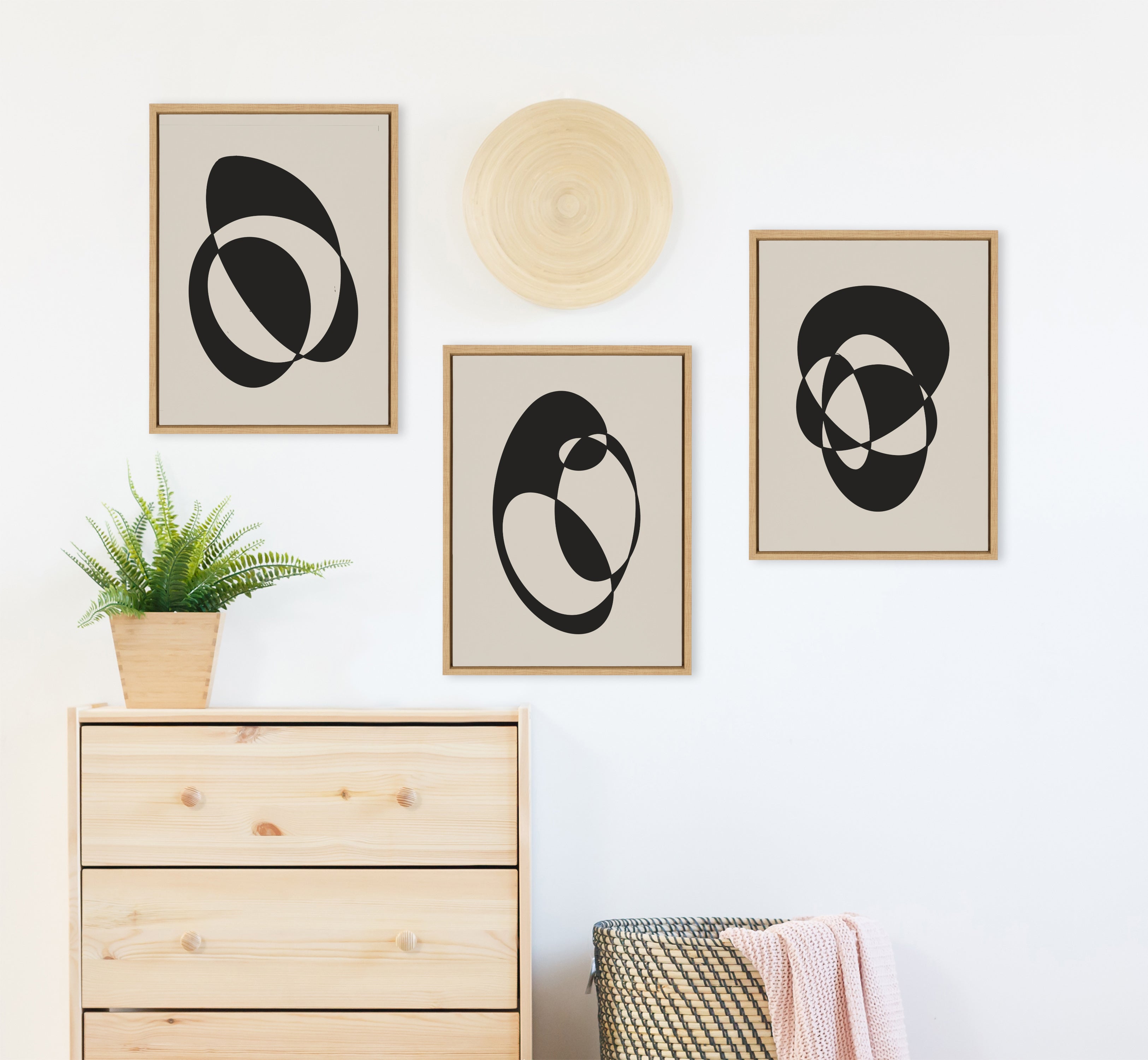 Sylvie Retro Midcentury Modern Abstract Graphic Shapes Framed Canvas Art Set by The Creative Bunch Studio