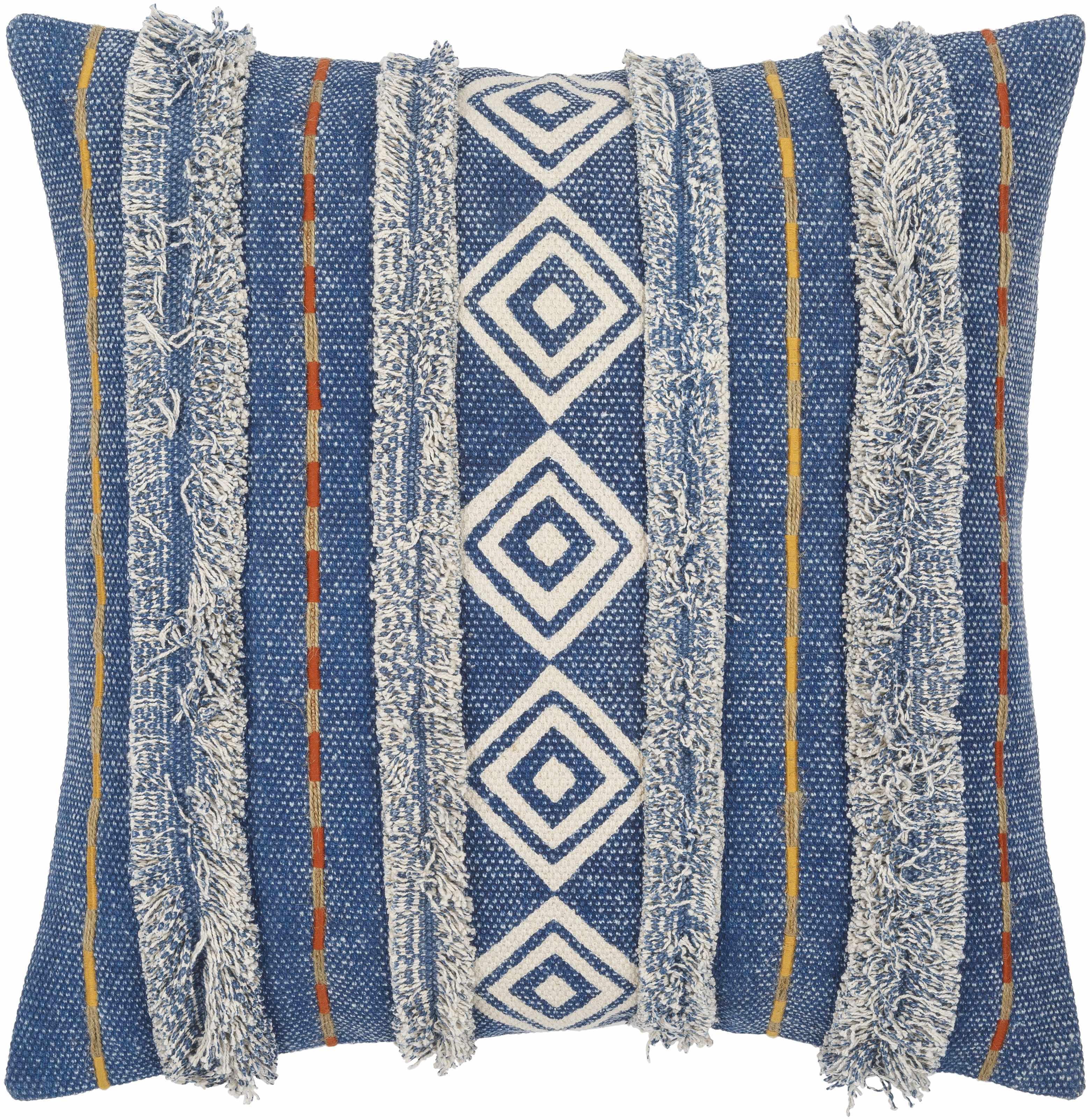 Akyaka Blue Geometric Fringe Throw Pillow - Clearance-0