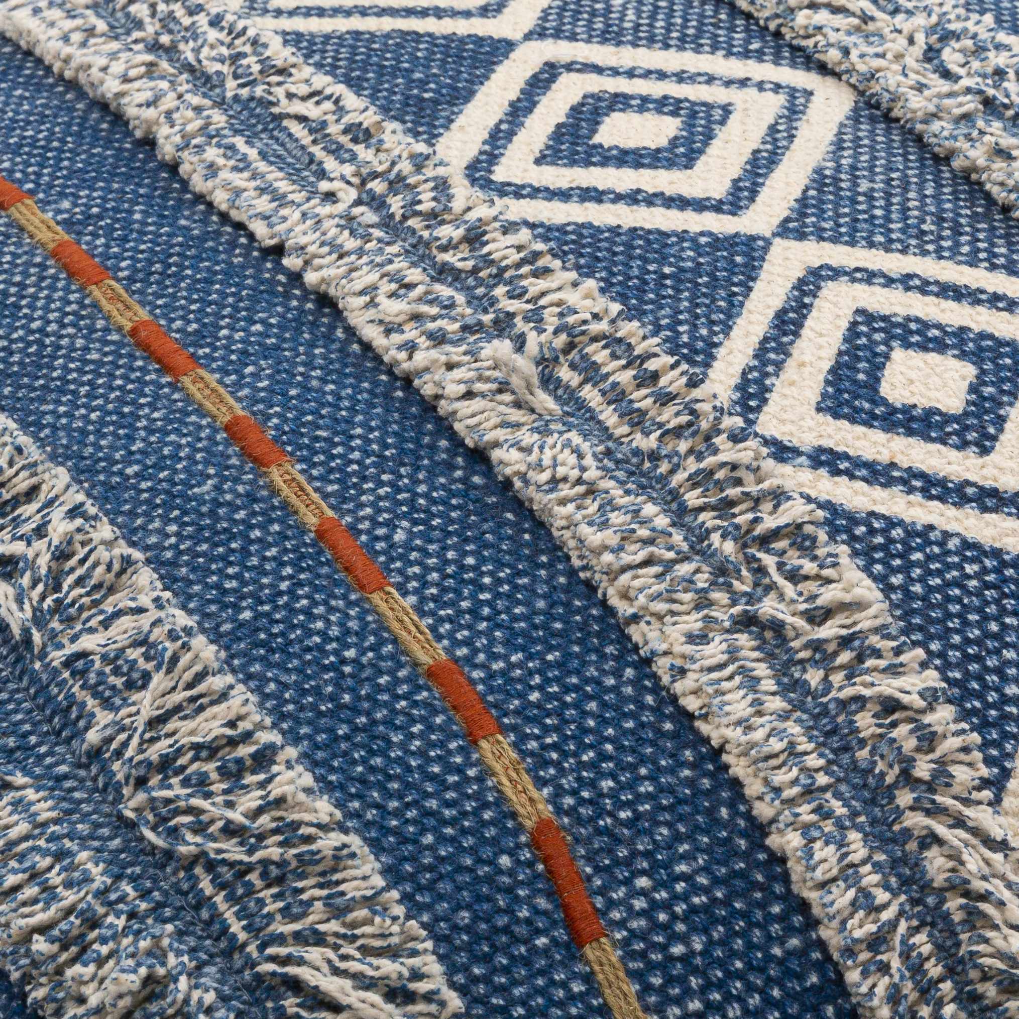 Akyaka Blue Geometric Fringe Throw Pillow - Clearance-4