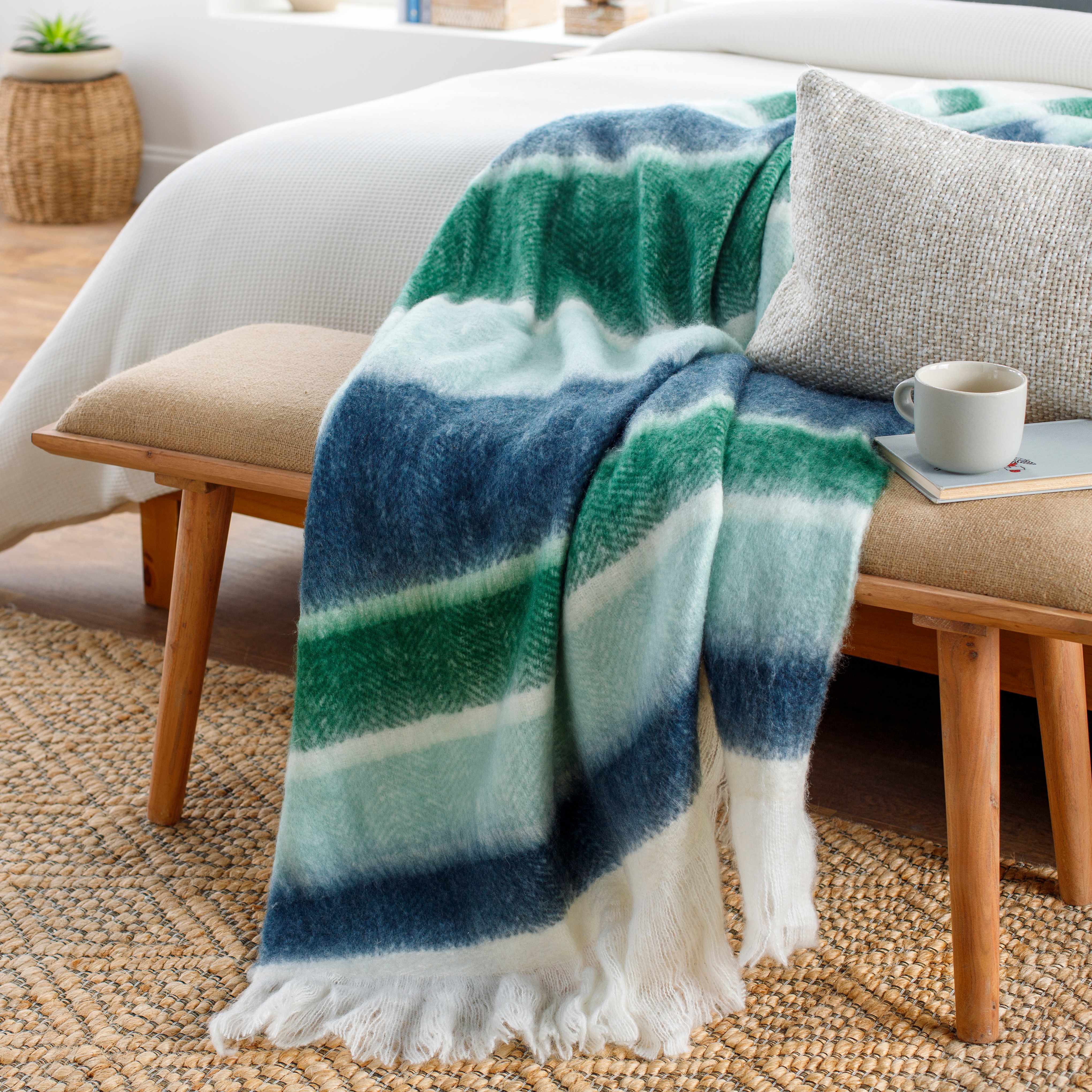 Blue Green White Fleece Throw Blanket-0