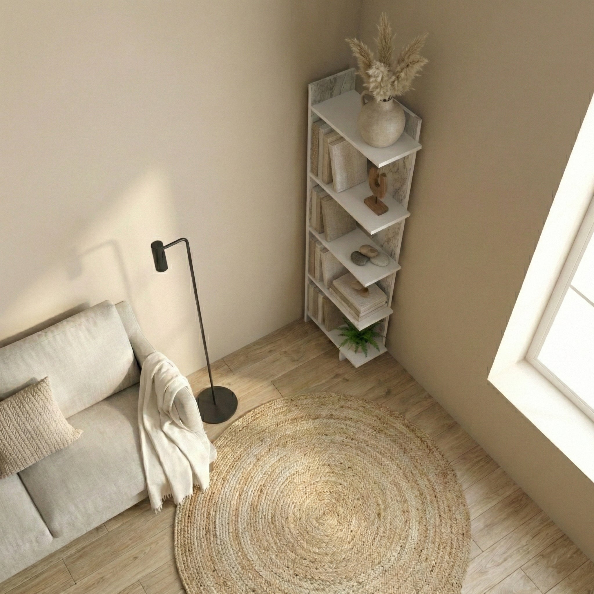 Alice 67” Corner Bookcase – 5-Tier Narrow L-Shaped Wall-Mounted Corner Bookshelf