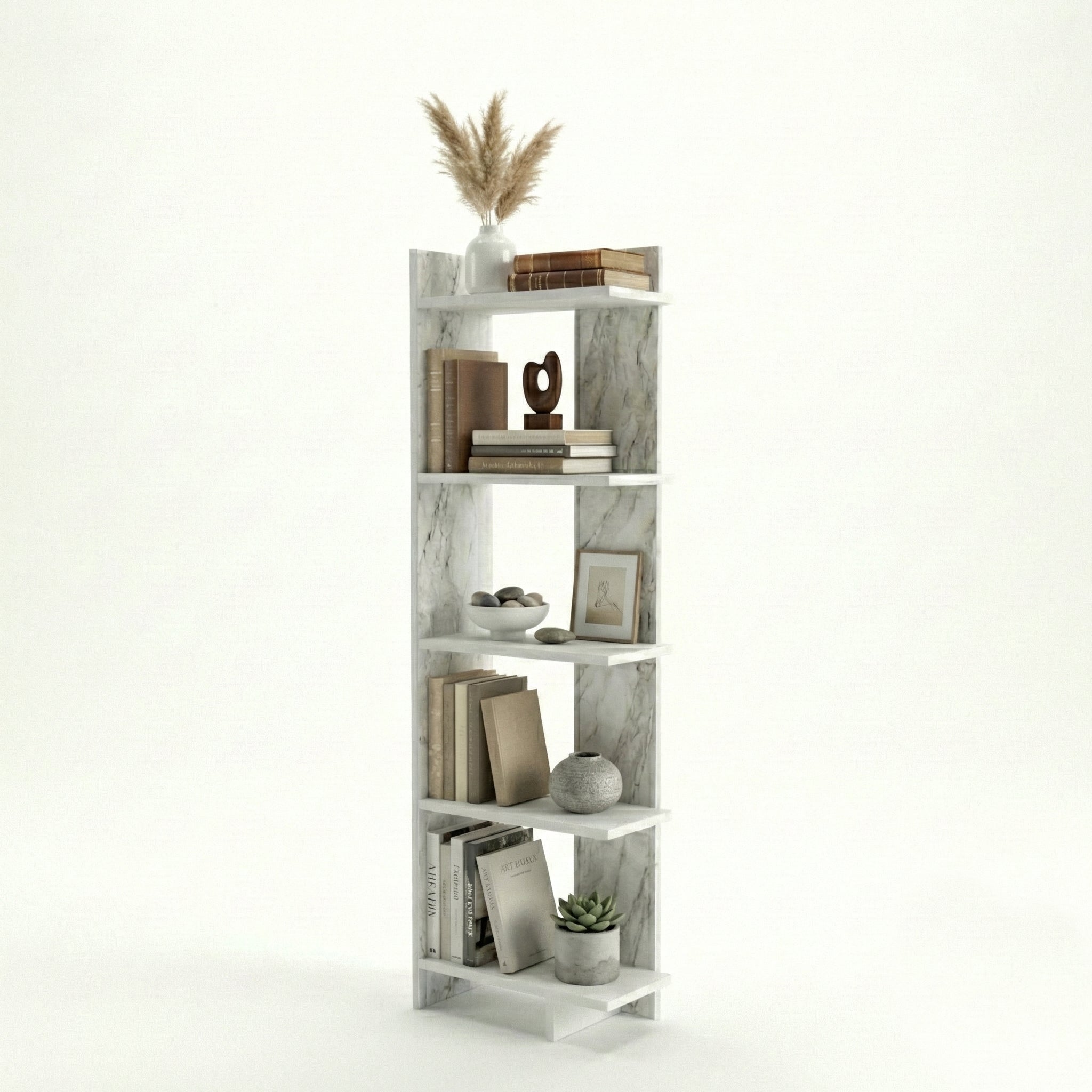 Alice 67” Corner Bookcase – 5-Tier Narrow L-Shaped Wall-Mounted Corner Bookshelf