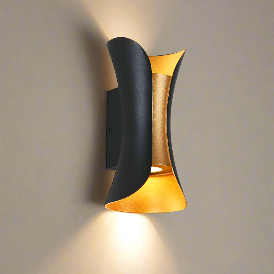 Black Golden Outdoor Wall Scone Curved Wall Lamp