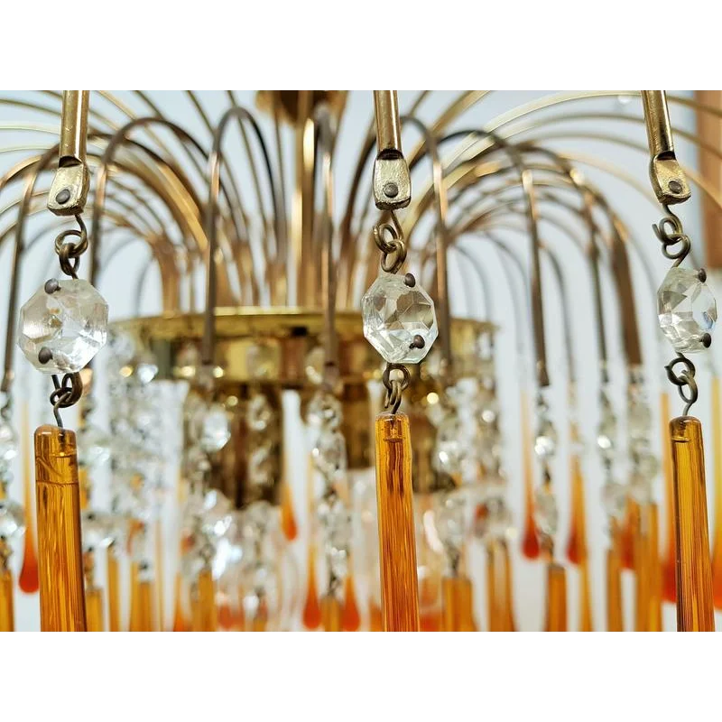 Amberglow Series | Amber Murano-Style Glass Chandelier with Crystal Accents for Dining