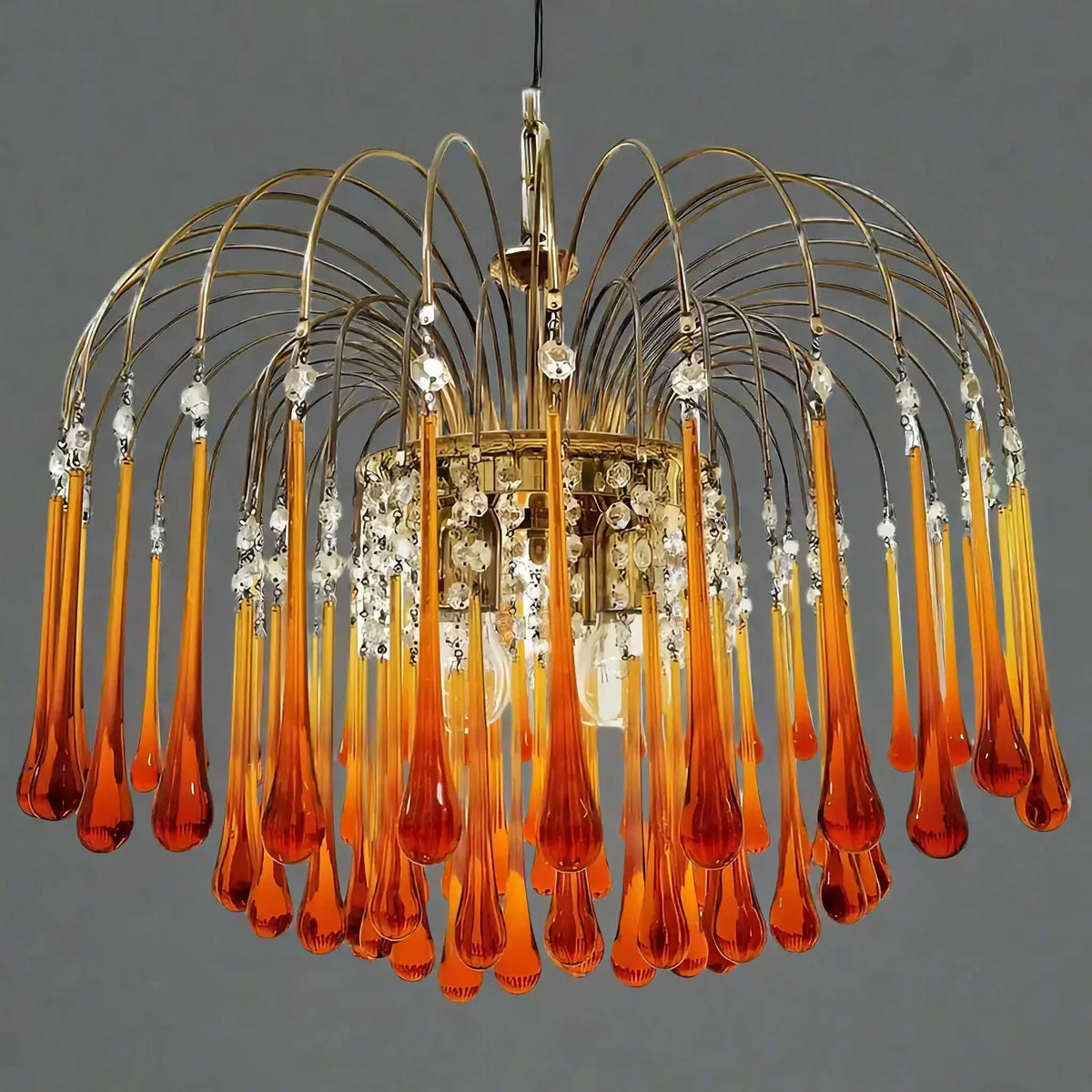 Amberglow Series | Amber Murano-Style Glass Chandelier with Crystal Accents for Dining