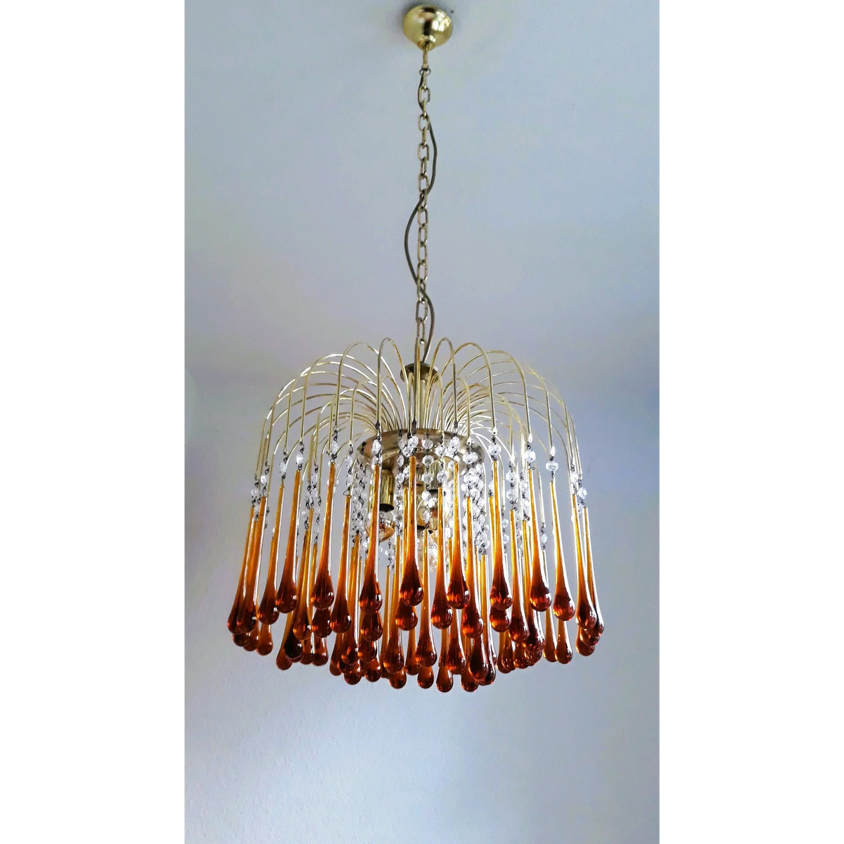 Amberglow Series | Amber Murano-Style Glass Chandelier with Crystal Accents for Dining
