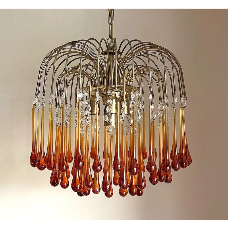 Amberglow Series | Amber Murano-Style Glass Chandelier with Crystal Accents for Dining