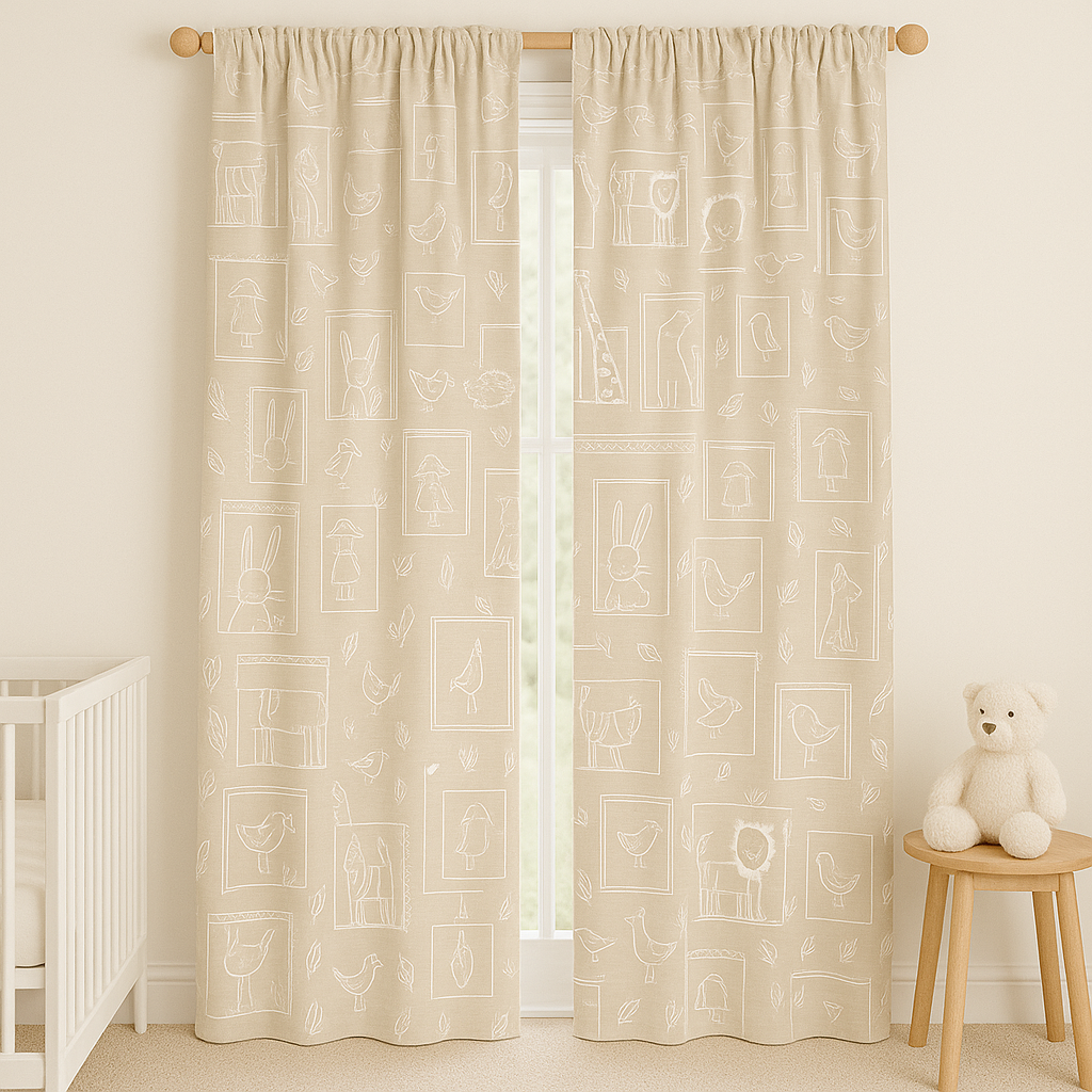 Soft Linen Animal Embroidered Nursery Curtains – 5 Colours – Blackout or Cotton Lined – Custom Sizes – Rod or Track Compatible-2