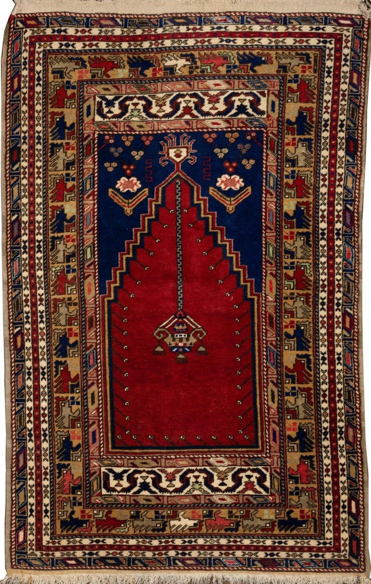 Vintage Turkish Wool Prayer Rug 4x6