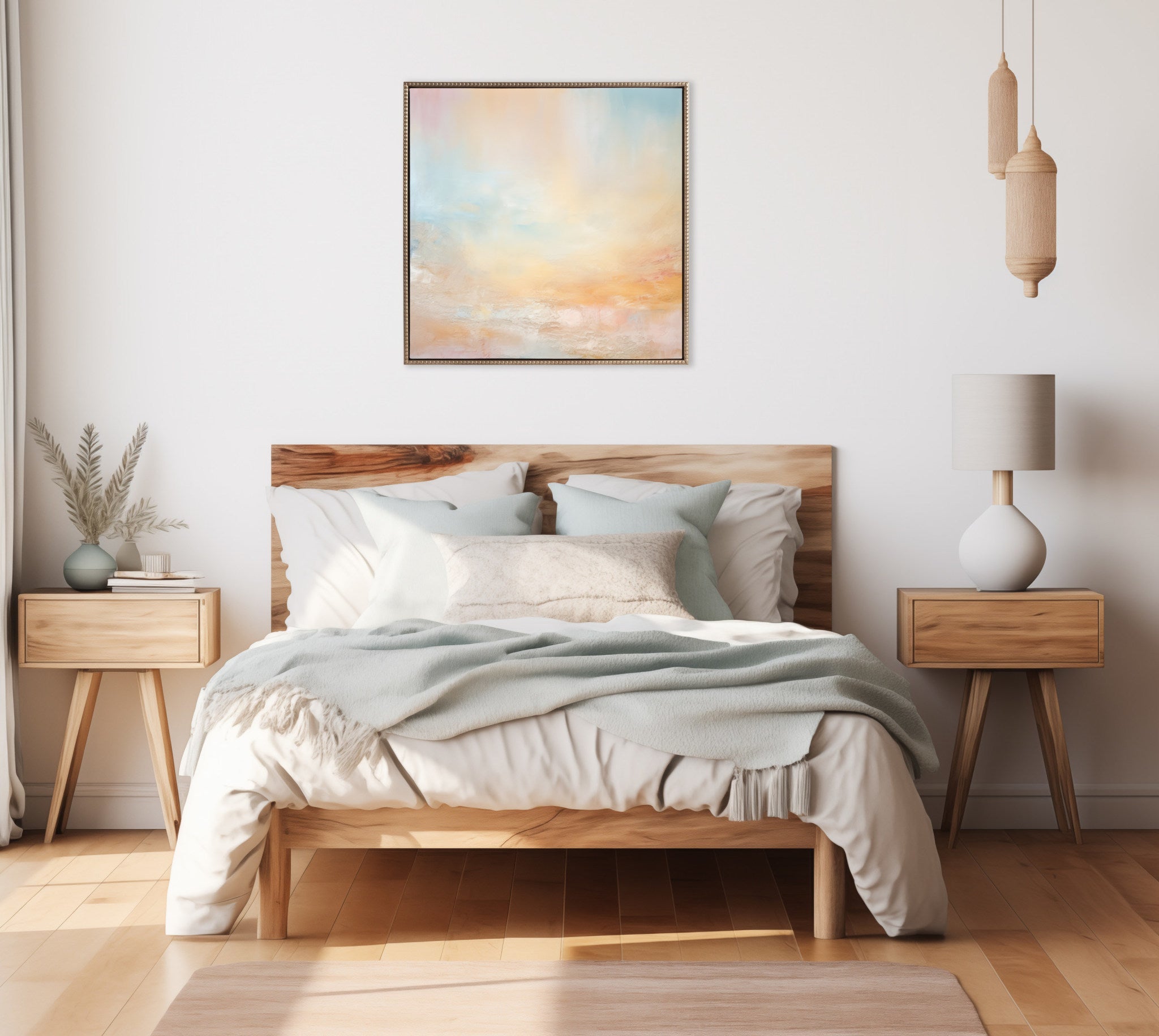 Sylvie Beaded Tonal Abstract Pastels Framed Canvas by The Creative Bunch Studio