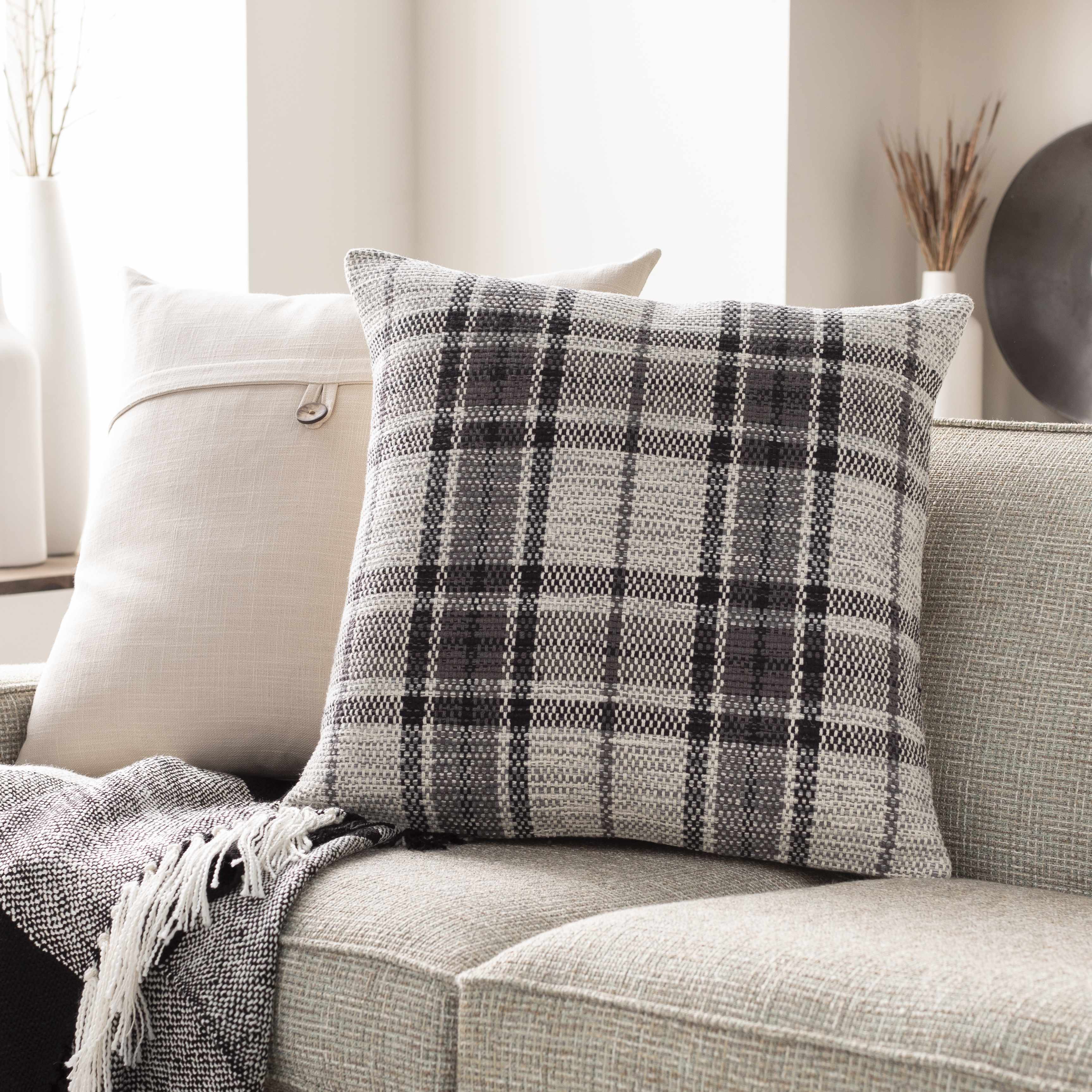 Aran Black Plaid Check Throw Pillow-2