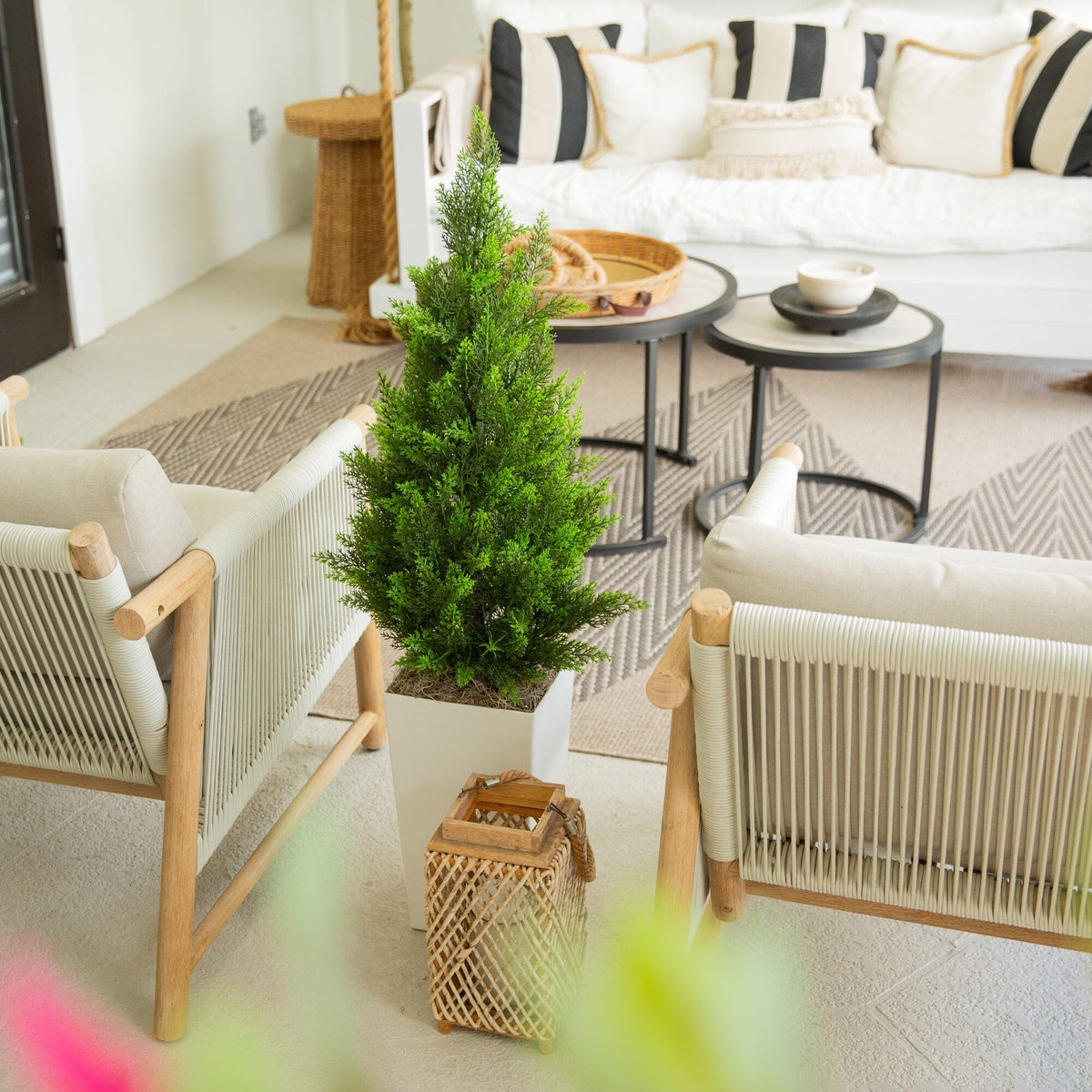 45" UV Resistant Artificial Cedar Tree in White Tower Planter (Indoor/Outdoor)