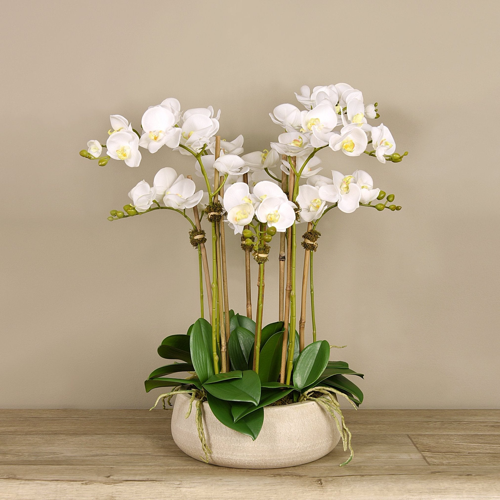 Artificial orchid centerpiece arrangement in beige planter - 28"-1
