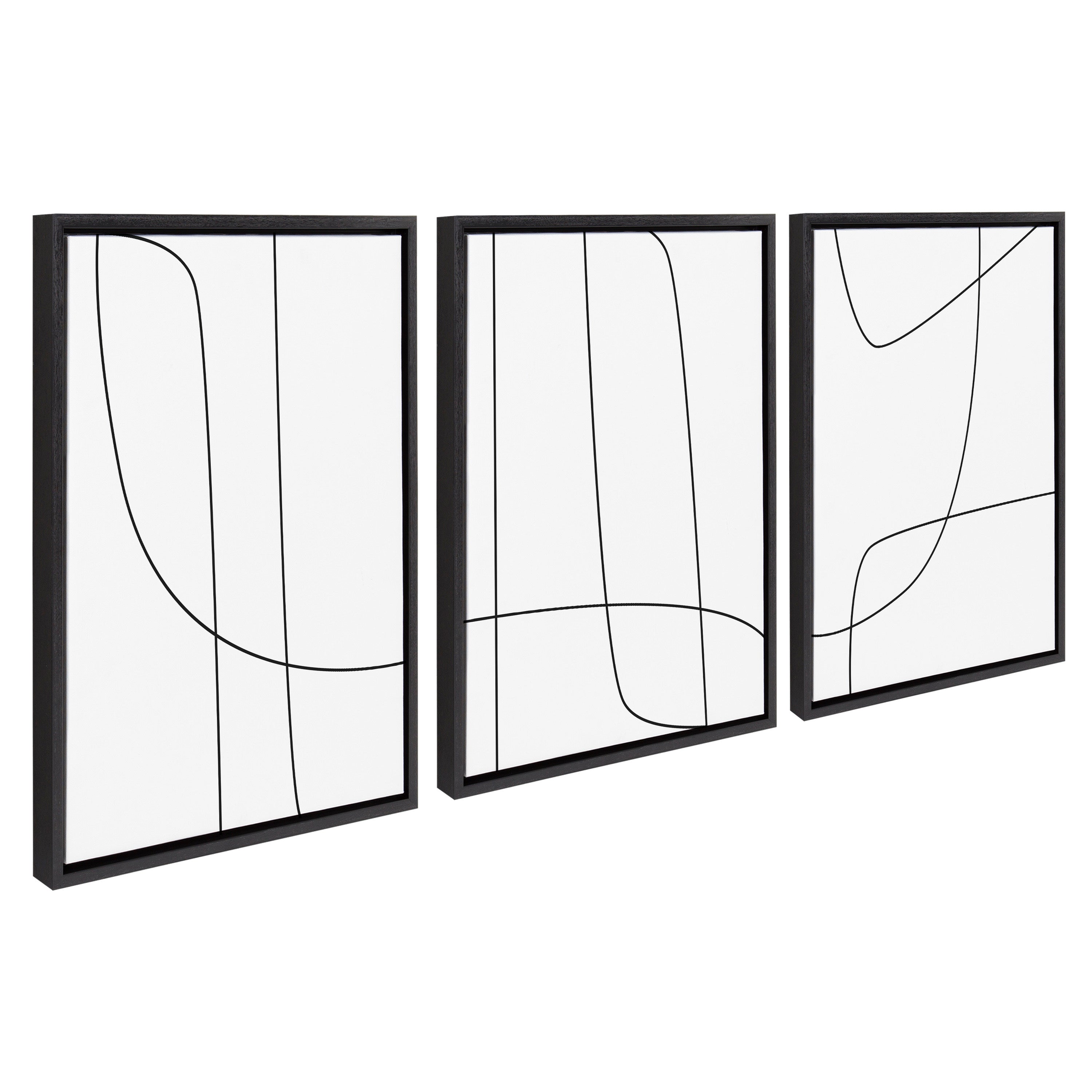 Sylvie Modern Line Abstract Black and White Framed Canvas Set by The Creative Bunch Studio