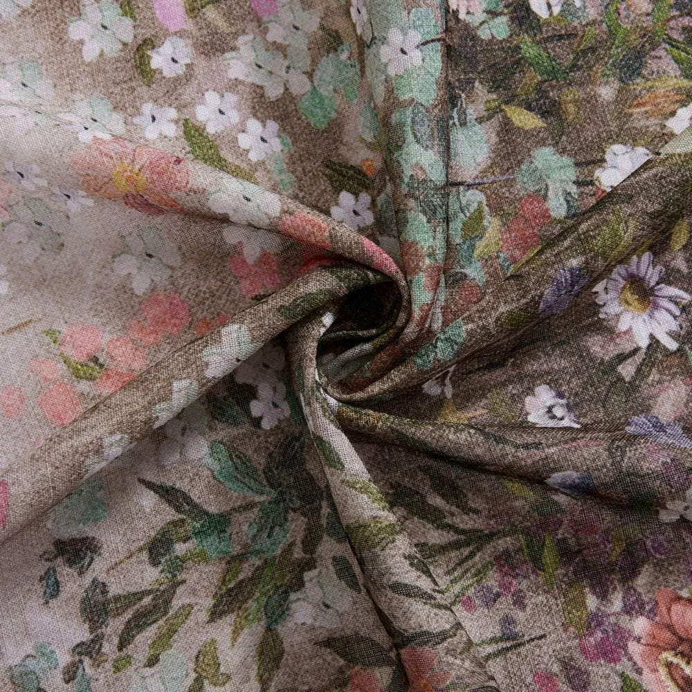 Lucy Botanical Print Border Sheer Curtains